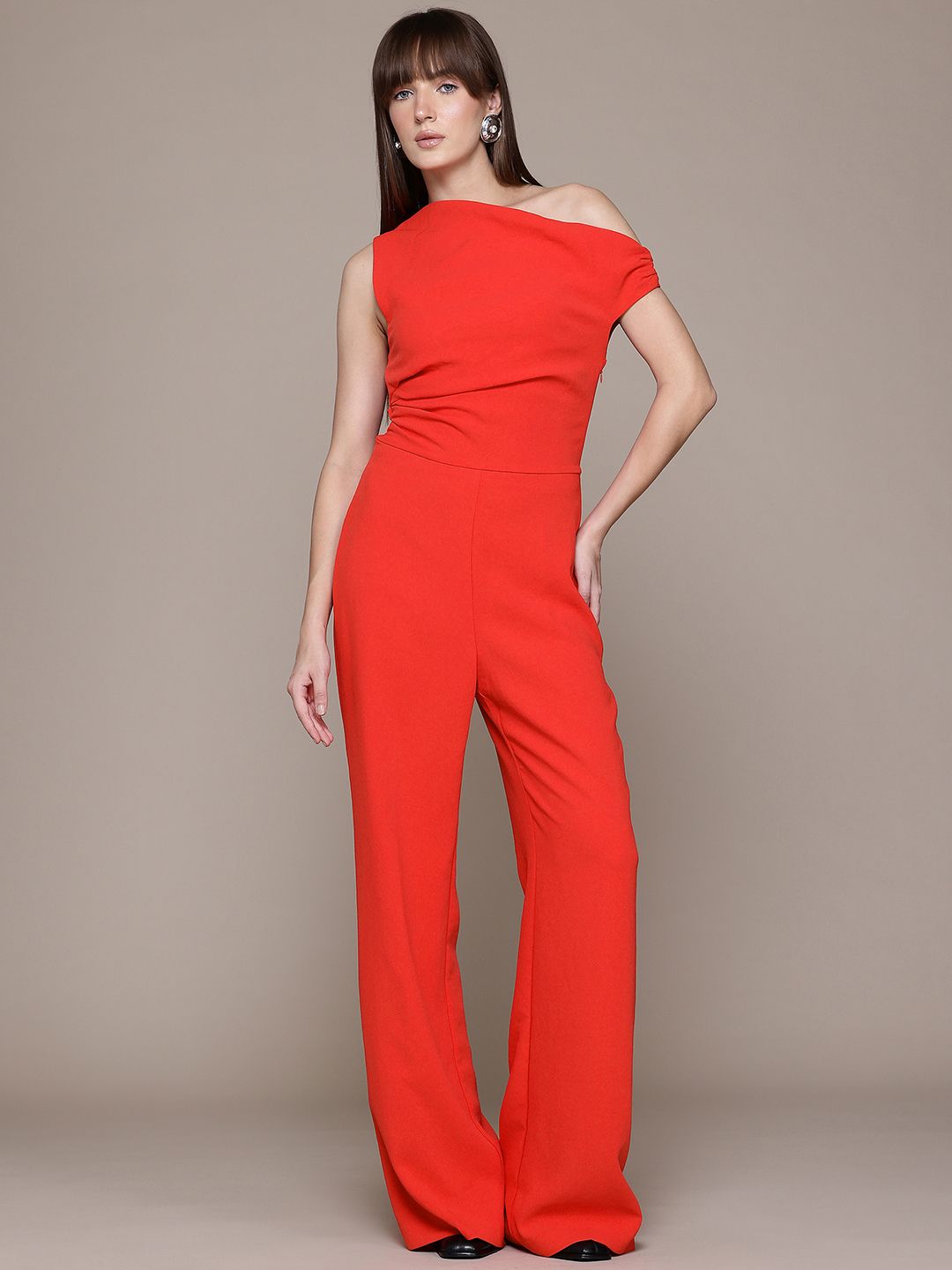 MANGO One-Shoulder Pleated Basic Jumpsuit-picture-25
