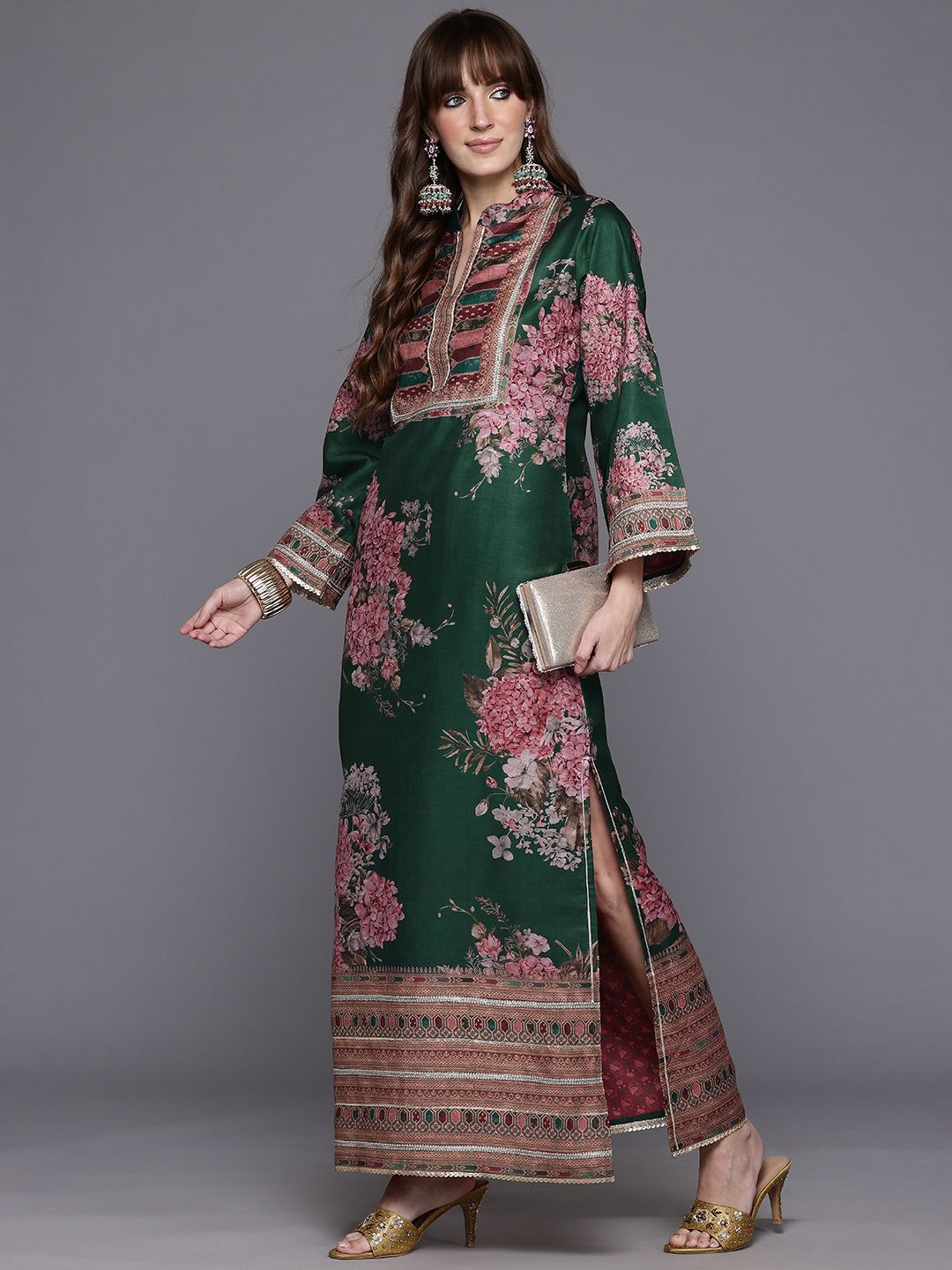 Ahalyaa Floral Printed Sequinned Floral Dress