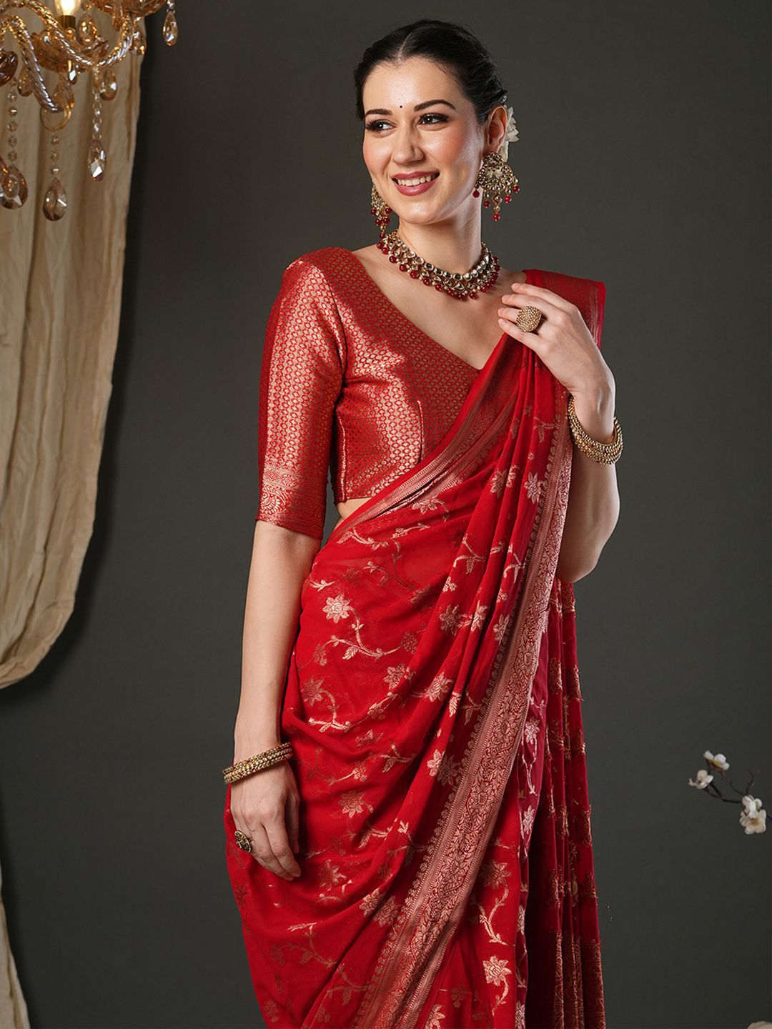 Anouk Woven Design Zari Pure Georgette Kanjeevaram Saree-image-37