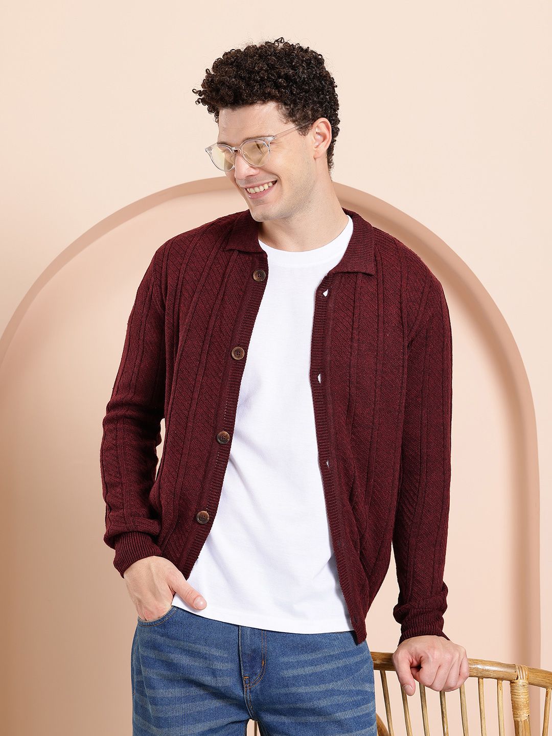 Mast & Harbour Acrylic Self-Striped Cardigan-image-37