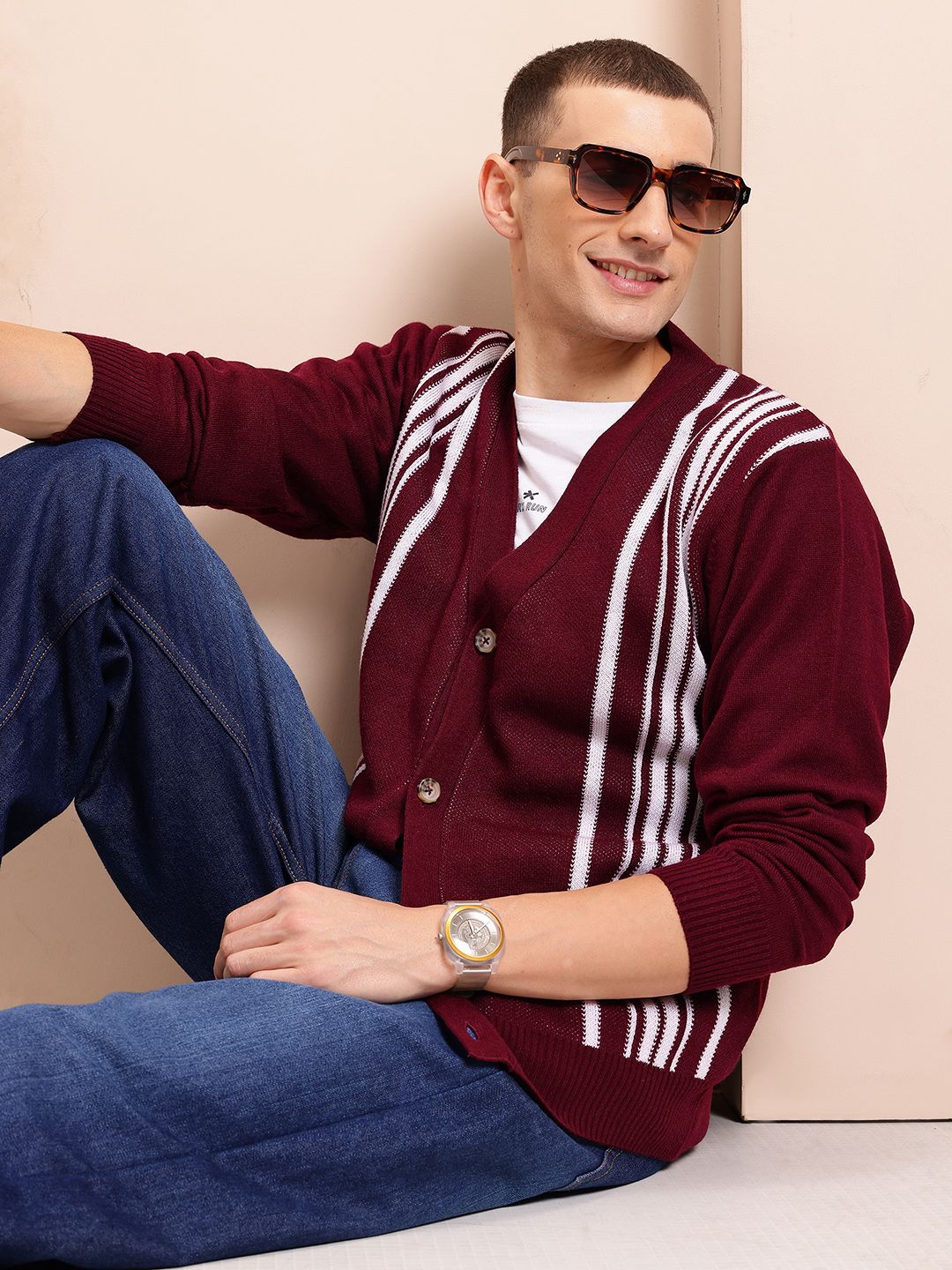 Mast & Harbour Men Striped Acrylic Cardigan-picture-30