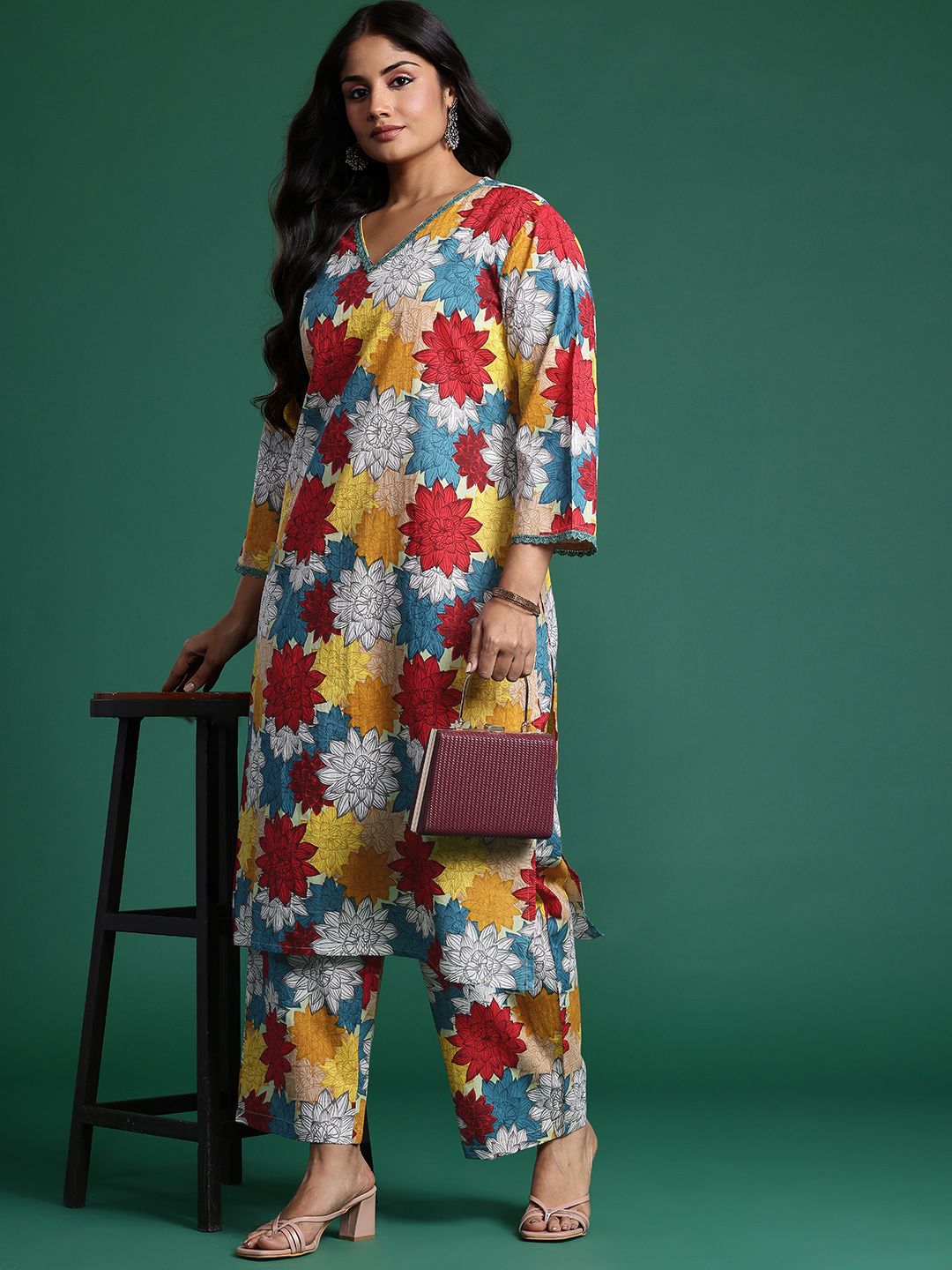 Indo Era Floral Printed Kurta with Trousers & Dupatta