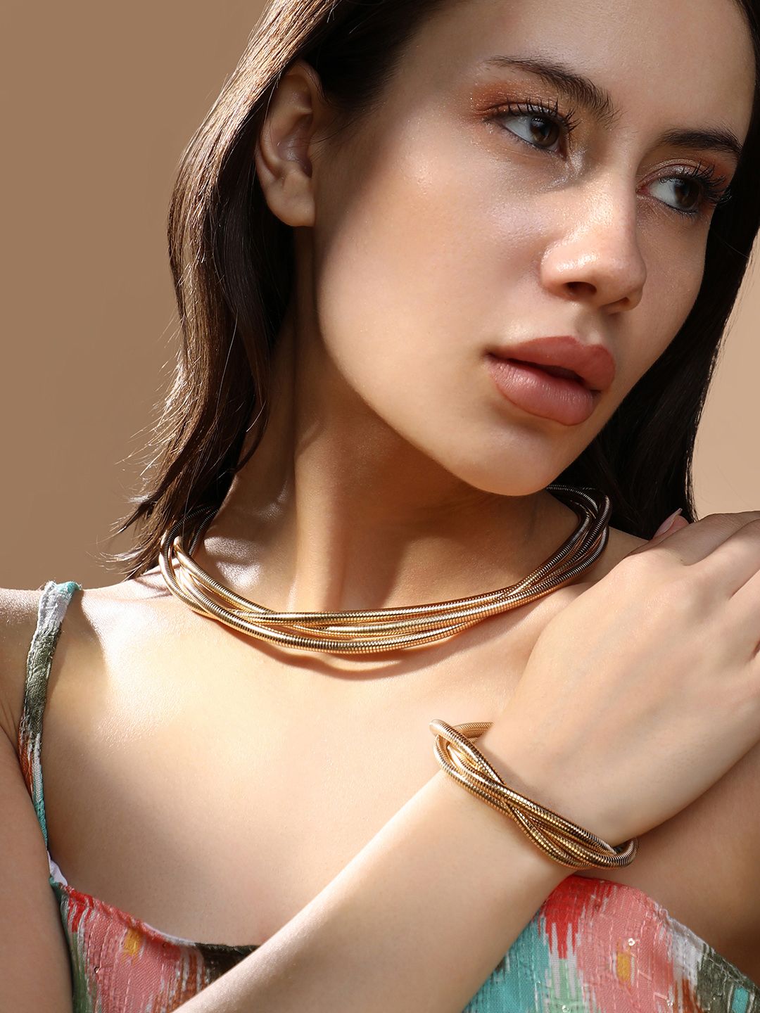 SOHI The Ribbed-Intertwine Gold-Plated Jewellery Set-picture-57