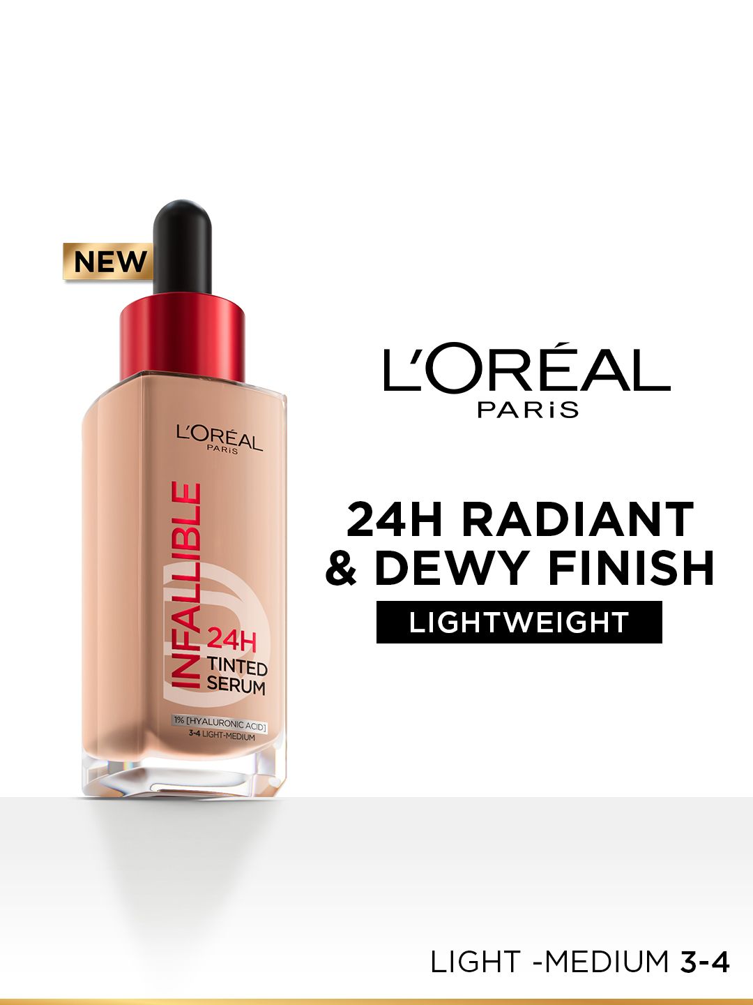 LOreal Paris Infallible 24H Lightweight Tinted Serum Foundation 30ml - Light-Medium 3-4-picture-12