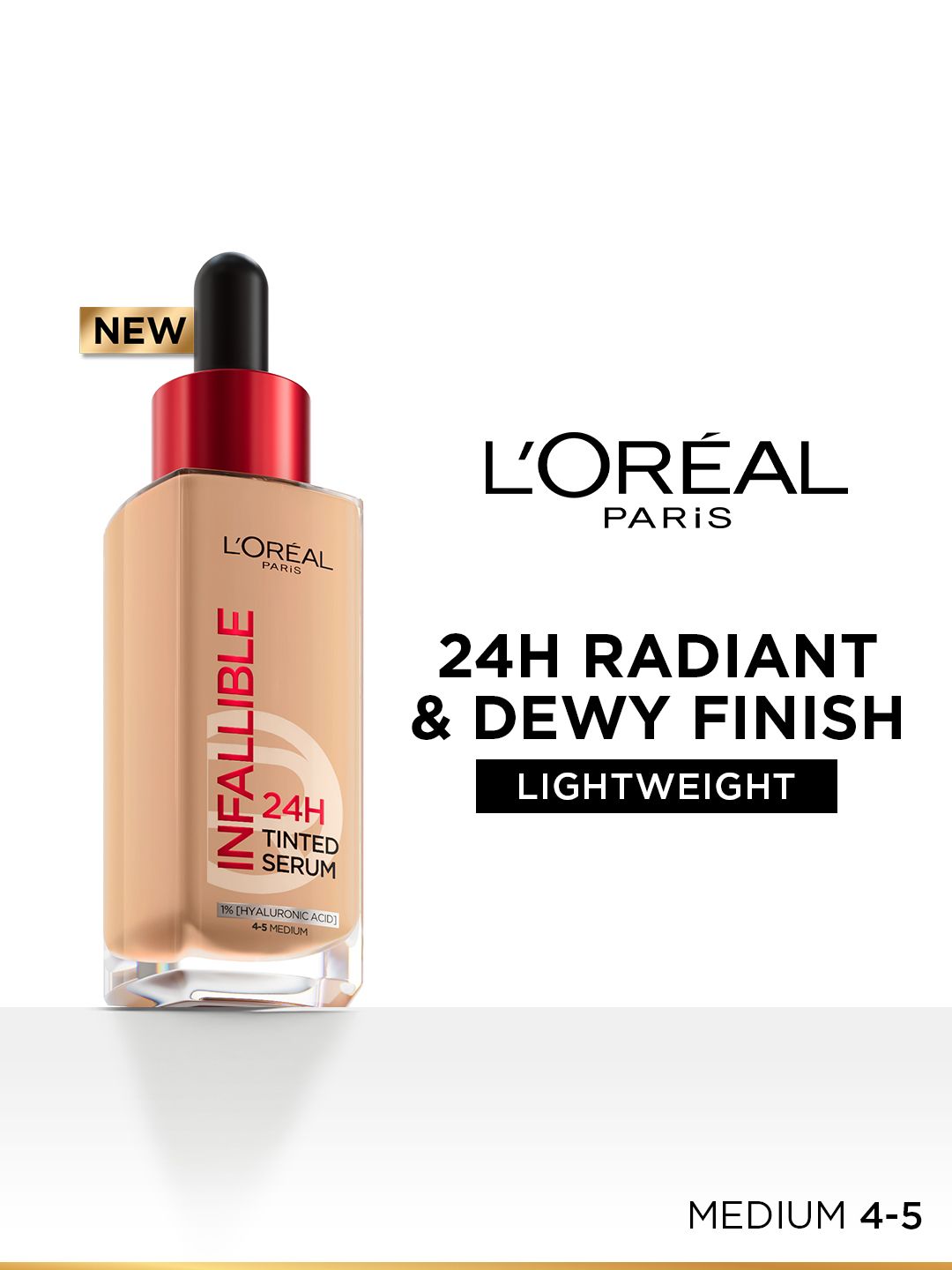 LOreal Paris Infallible 24H Lightweight Dewy Tinted Serum Foundation 30ml - Medium 4-5-image-30