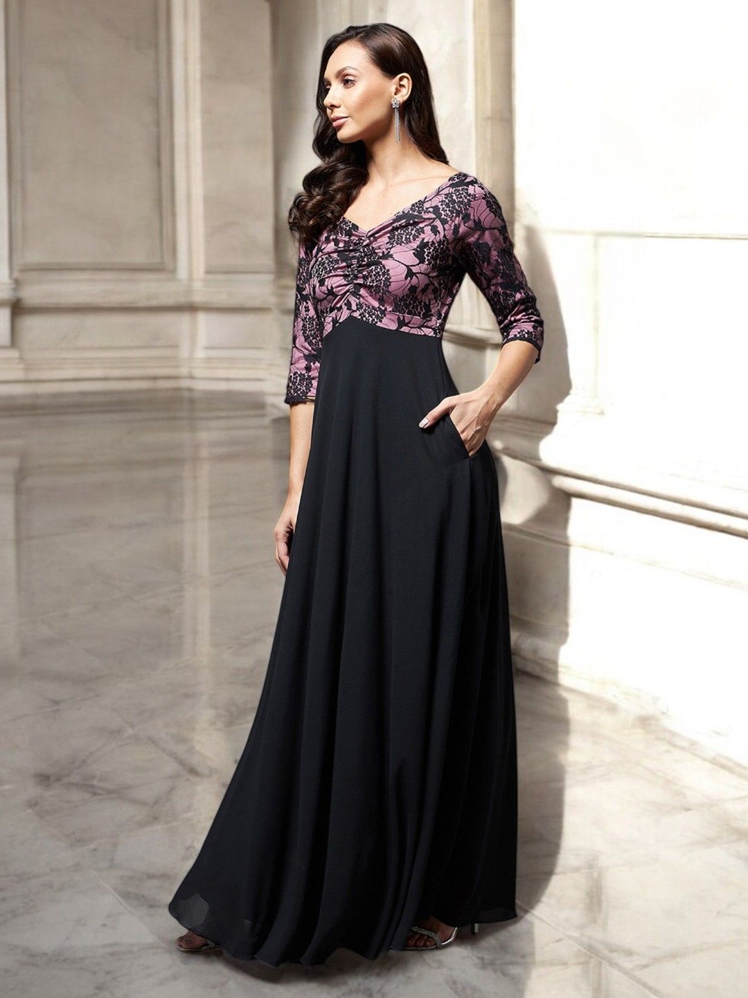 Miss Chase Georgette Fit & Flare Maxi Dress