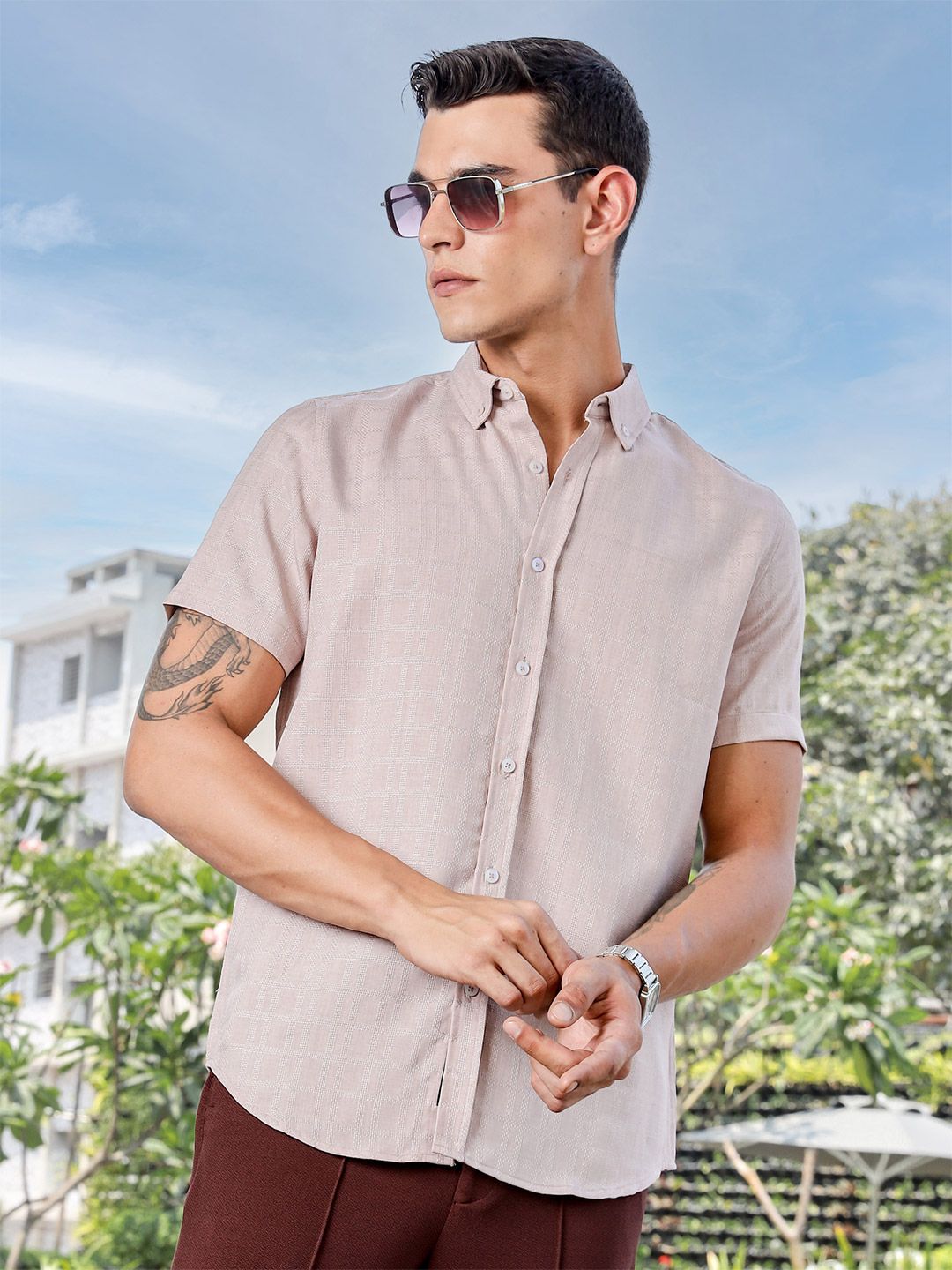 Thomas Scott Men Premium Fit Button-Down Collar Textured Casual Shirt-picture-26