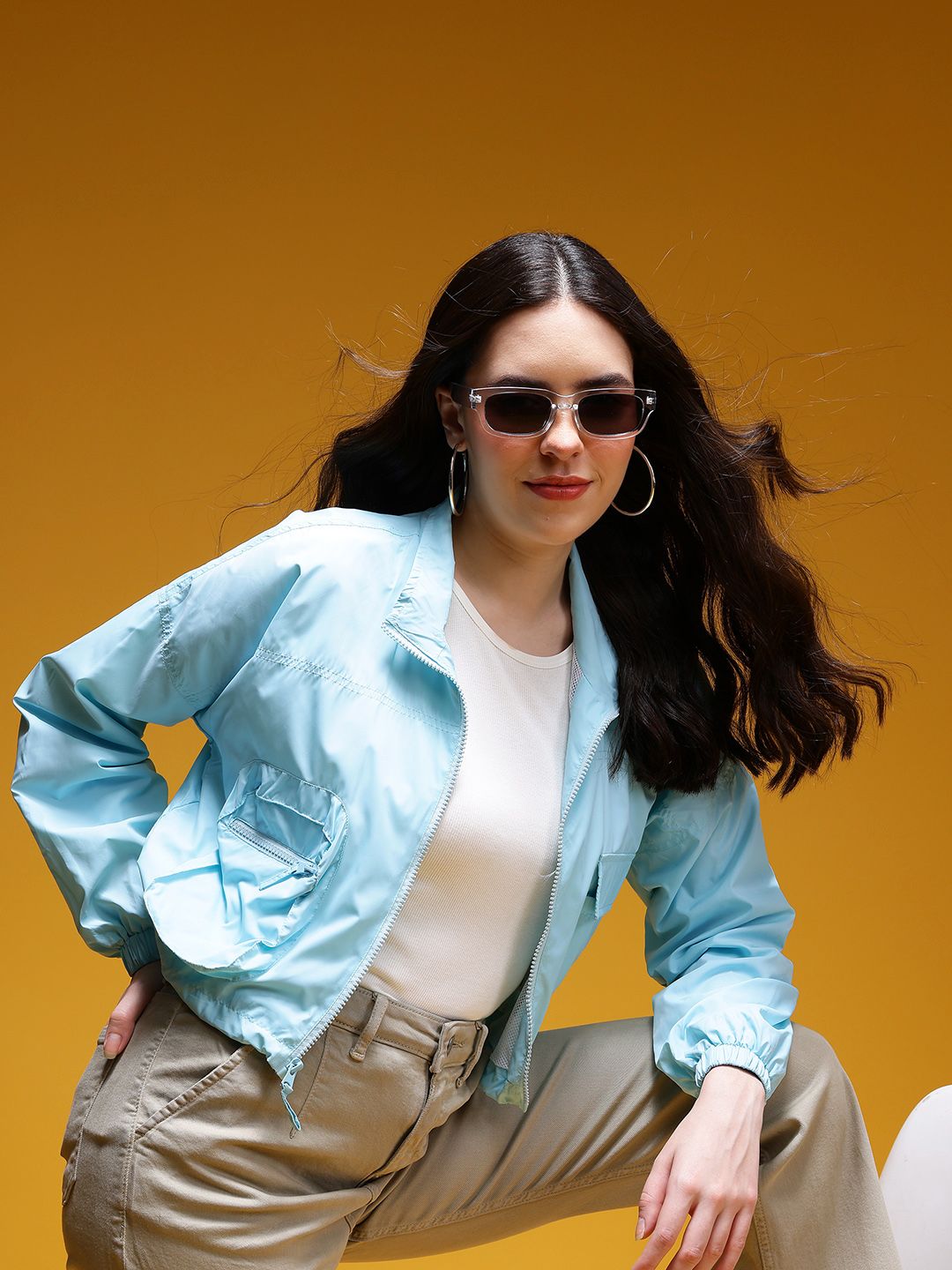 HERE&NOW Mock Collar Windcheater Crop Tailored Jacket-picture-13