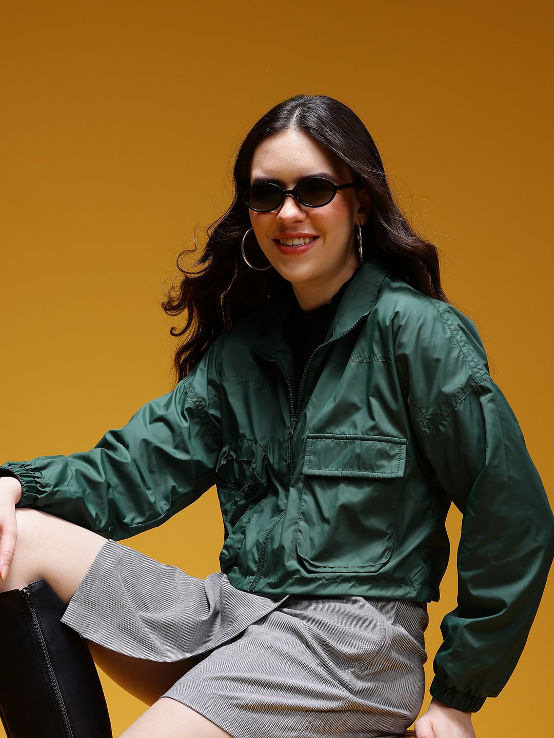 HERE&NOW Mock Collar Windcheater Crop Tailored Jacket-picture-12