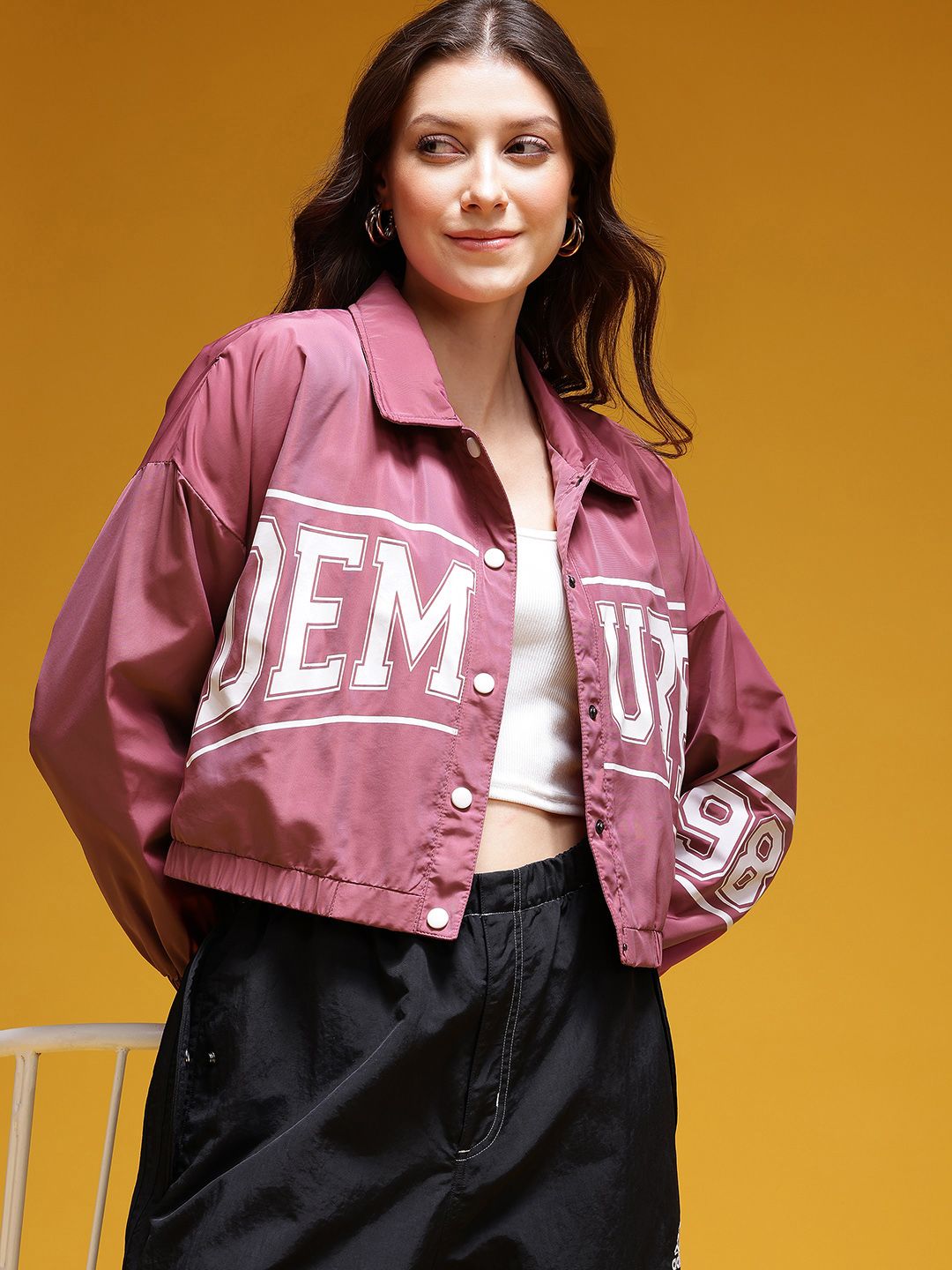 HERE&NOW Typography Print Cropped Tailored Jacket-picture-11