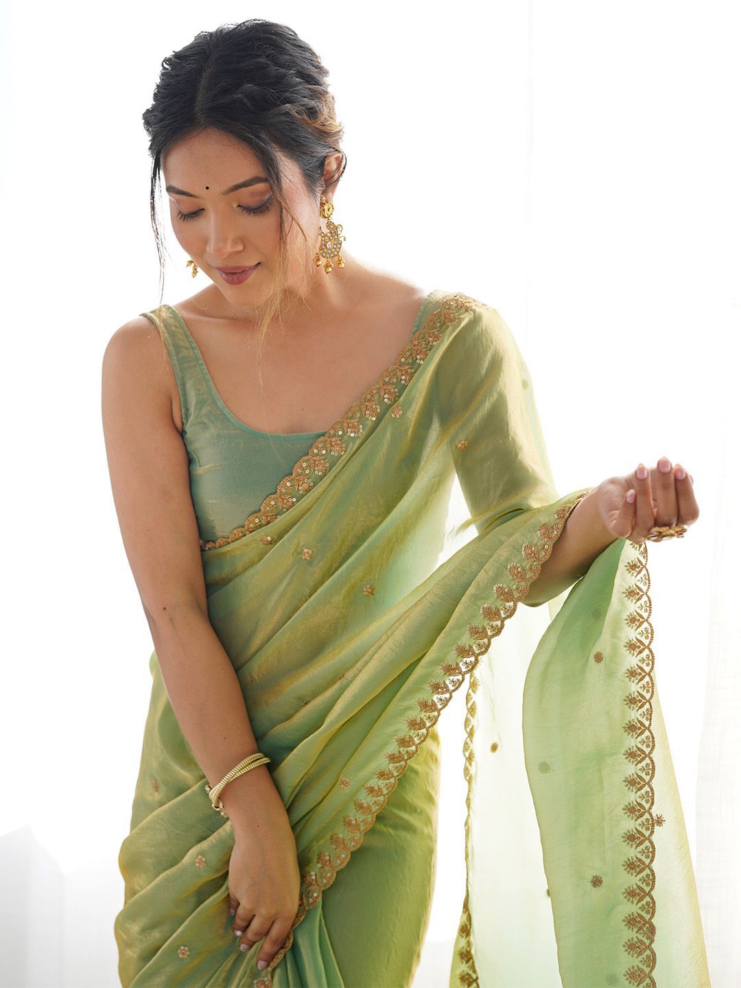 Anouk Embellished Sequinned Tissue Saree-picture-26