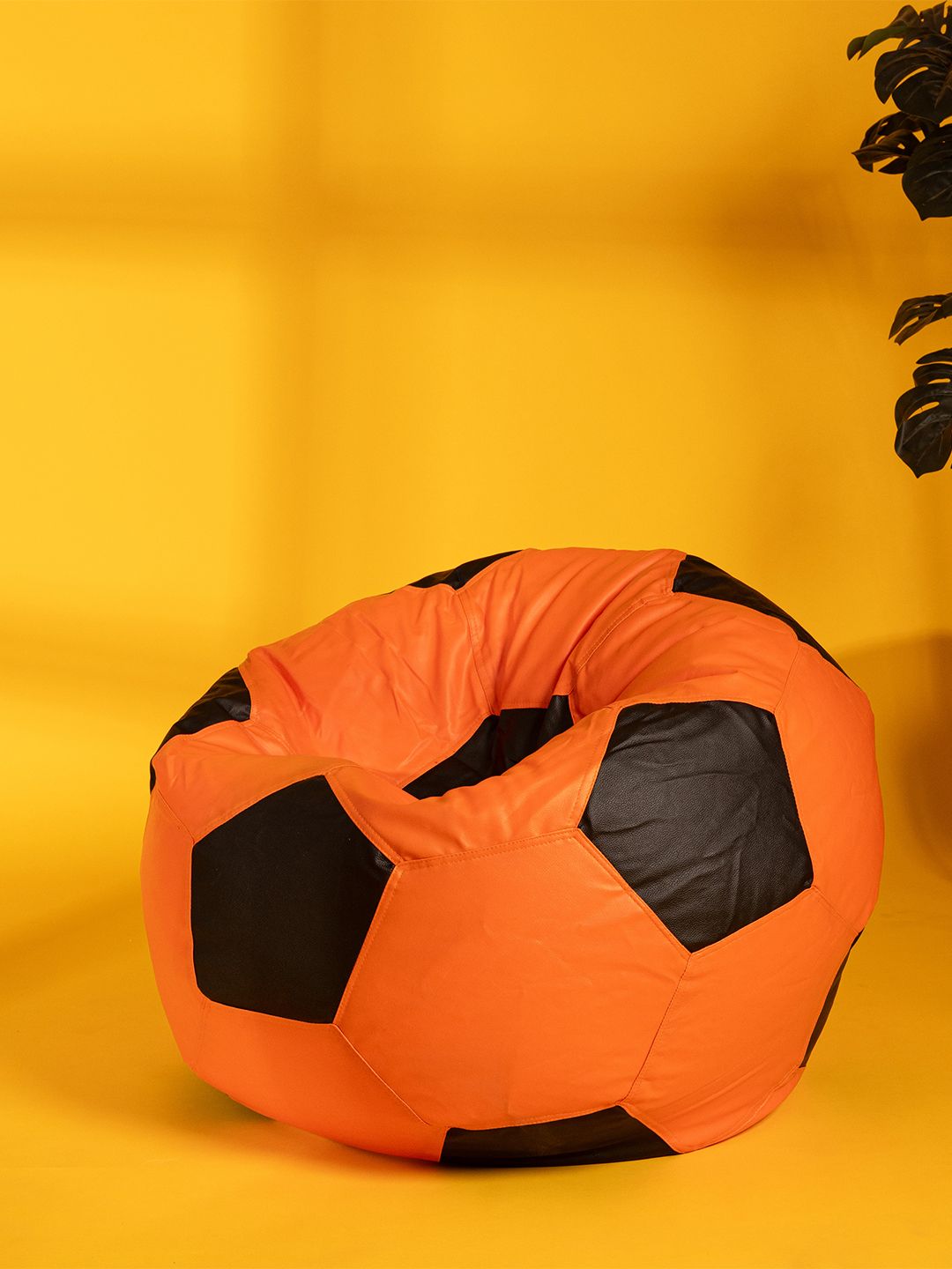 THREADVIBE LIVING Black & Orange Football Bean Bag With Beans