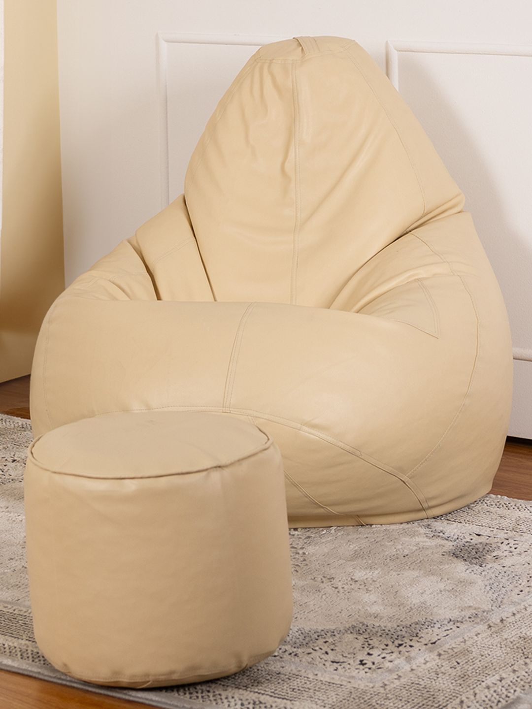 THREADVIBE LIVING Cream-Colored 2 Pieces Teardrop Bean Bag With Footrest Filling