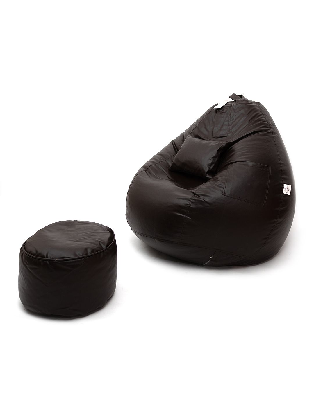 THREADVIBE LIVING Brown 3 Pieces Teardrop Filled Bean Bag With Footrest & Cushions