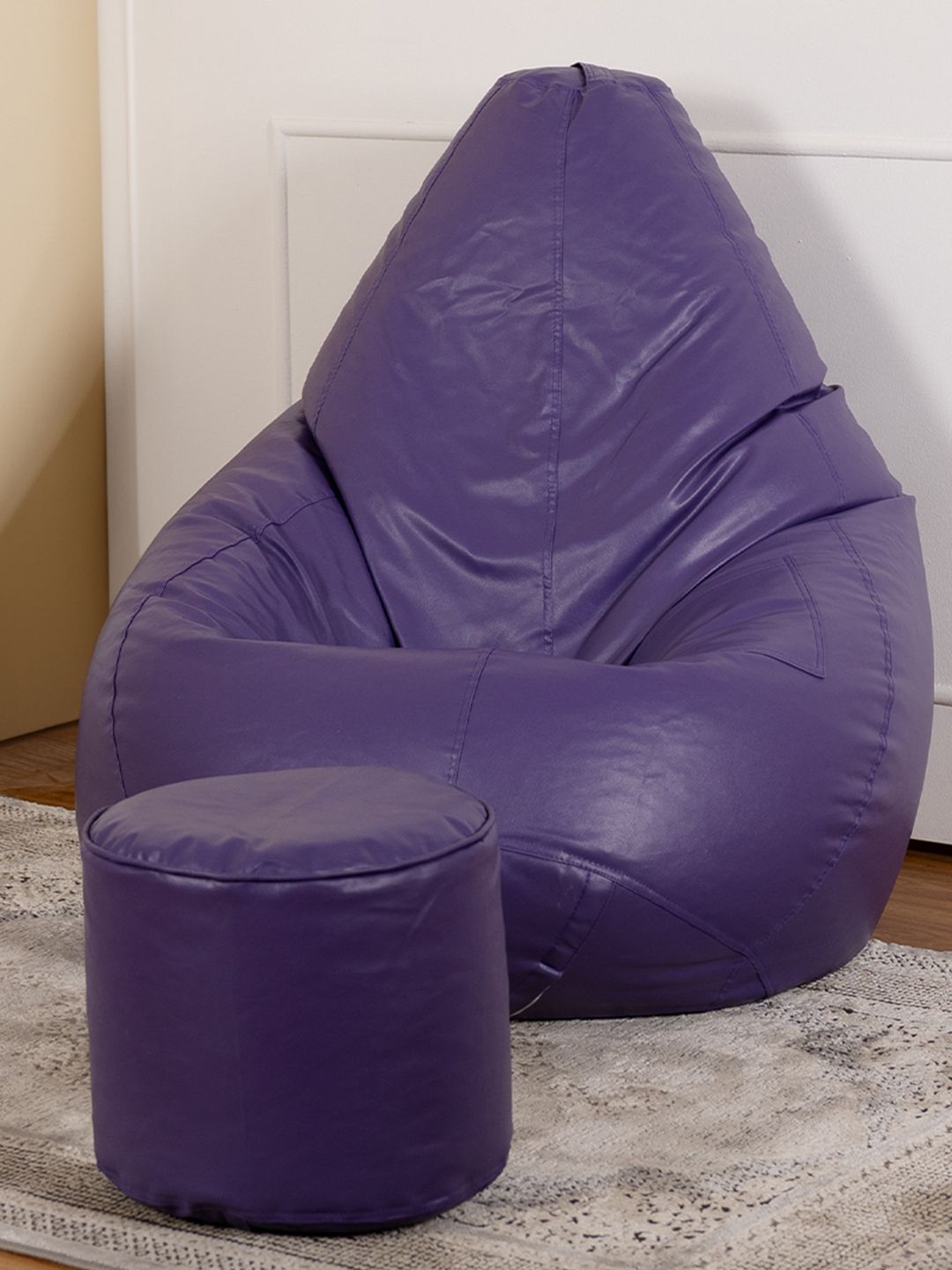 THREADVIBE LIVING Purple 2 Pieces Tear Drop Bean Bag With Footrest Filled