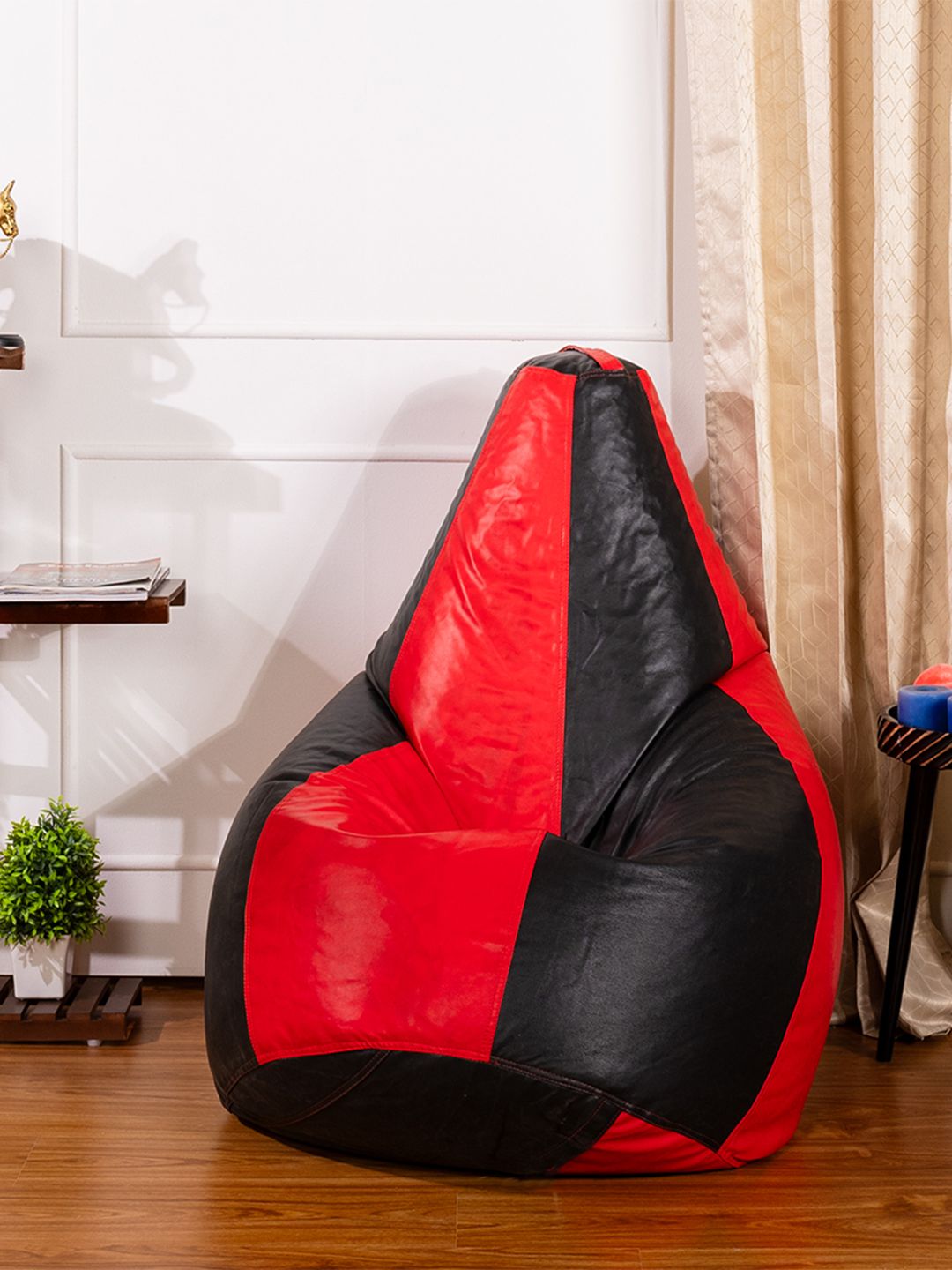 THREADVIBE LIVING Black & Red Double Shaded Teardrop Bean Bag With Bean