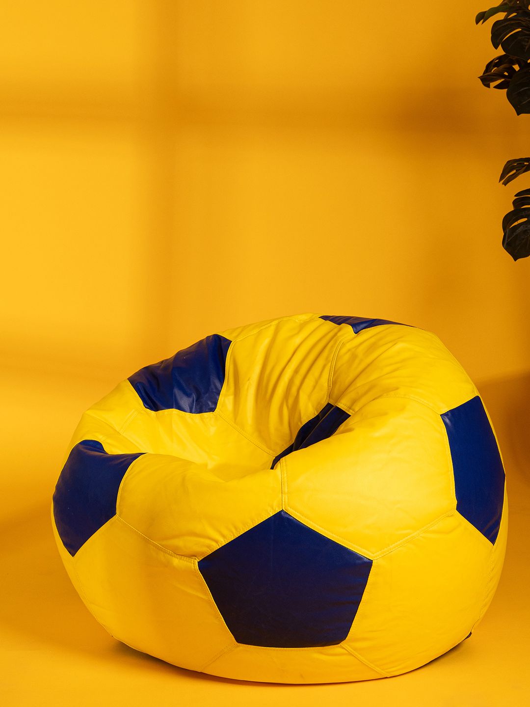 THREADVIBE LIVING Yellow & Blue Football Bean Bag with Beans
