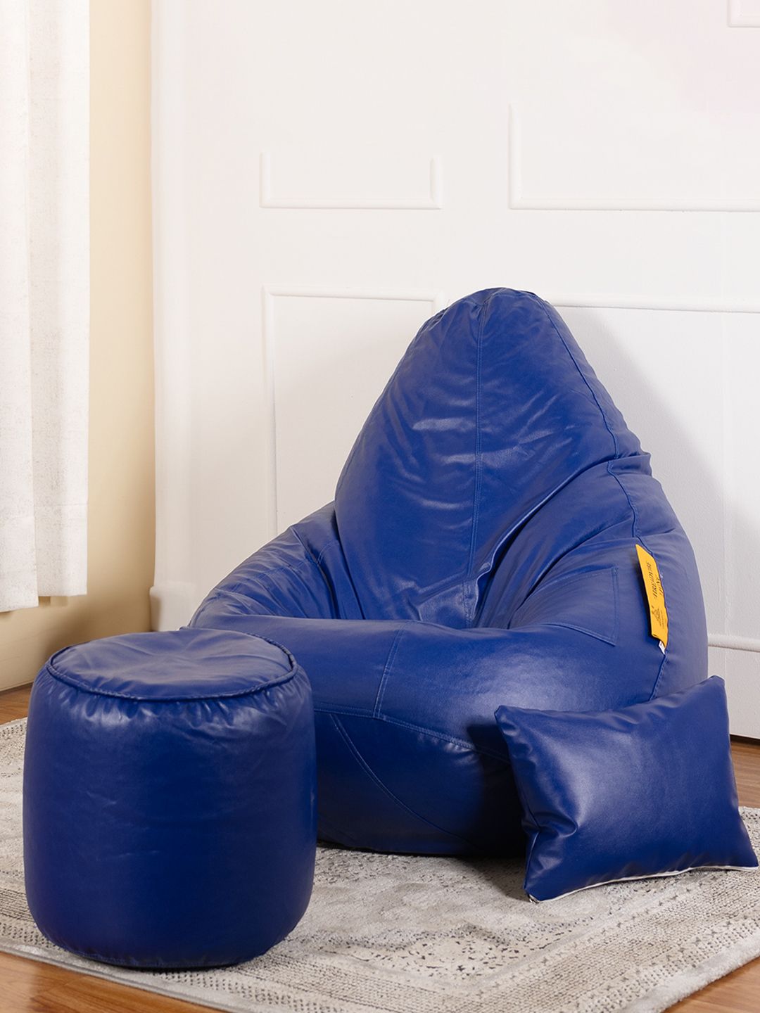 THREADVIBE LIVING Blue 3 Pieces Teardrop Filled Bean Bag With Footrest & Cushions