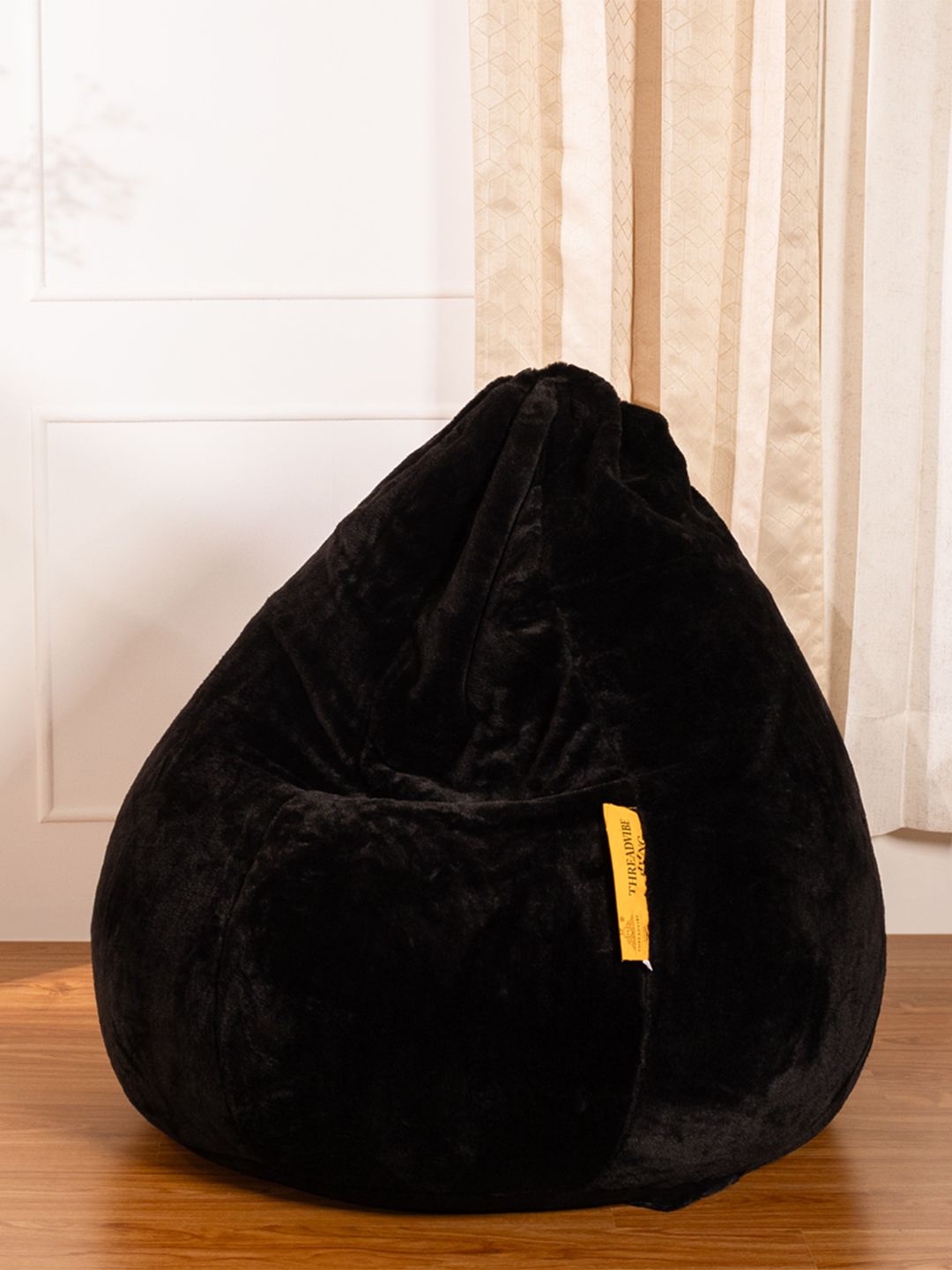 THREADVIBE LIVING Black Teardrop Bean Bag With Beans Filled