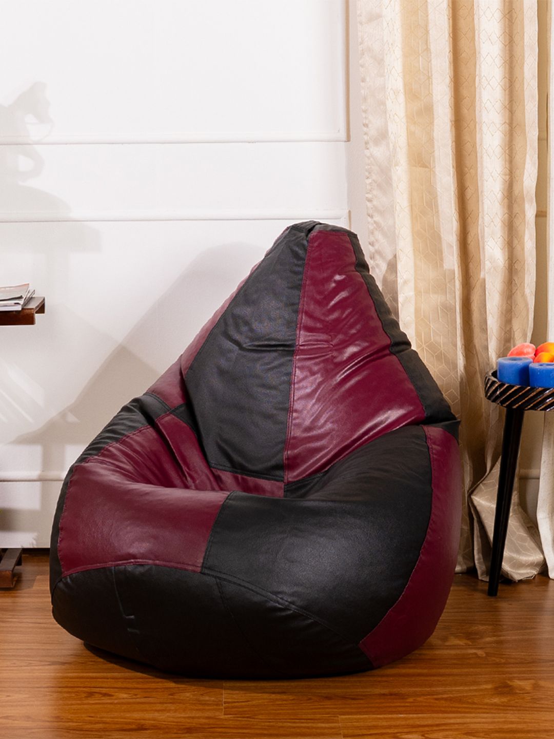 THREADVIBE LIVING Maroon & Black Double Shaded Teardrop Bean Bag With Bean