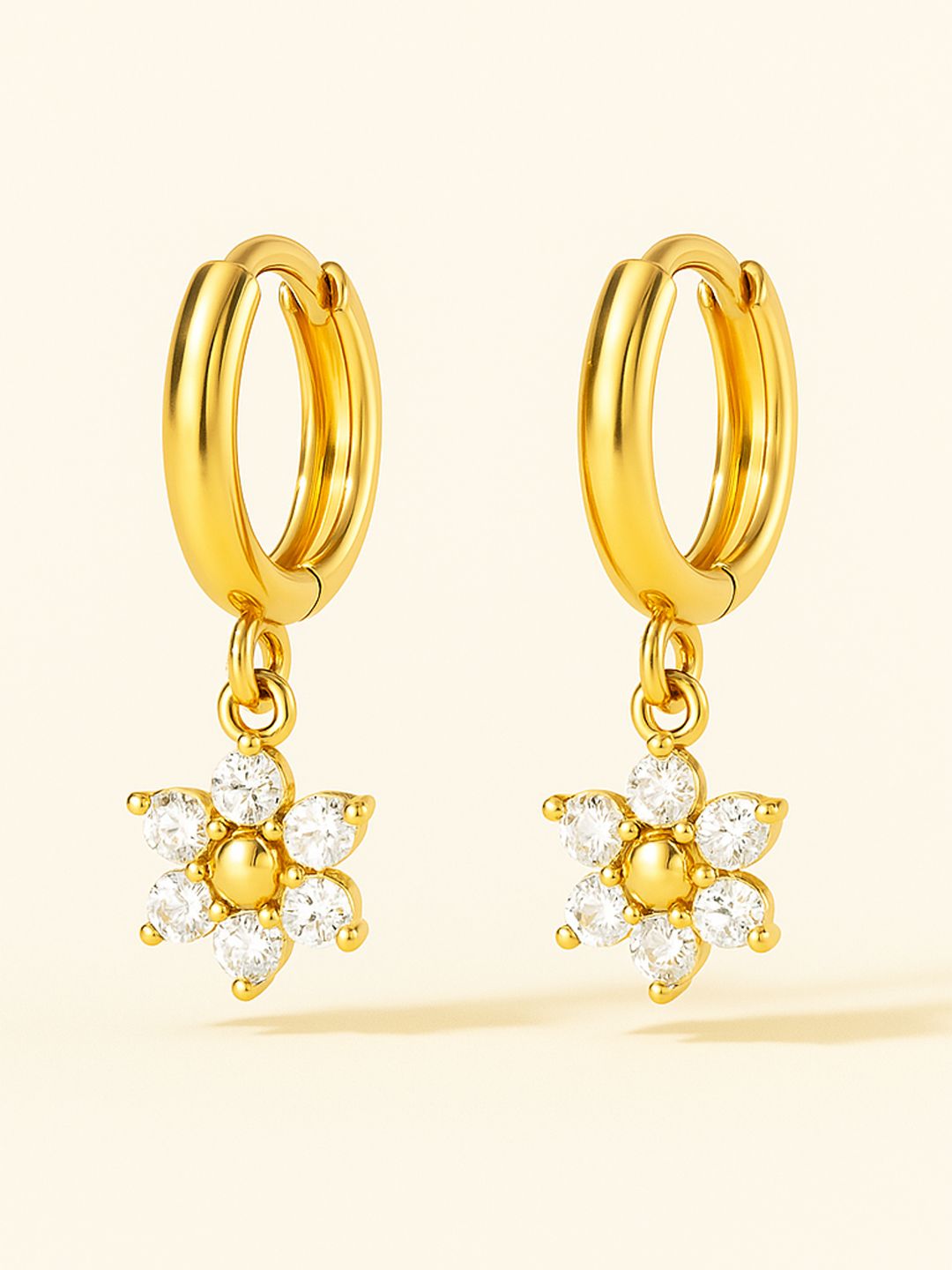ZAISHA 18KT Gold-Plated Stainless Steel Stone Studded Floral Hoop Earrings-picture-48
