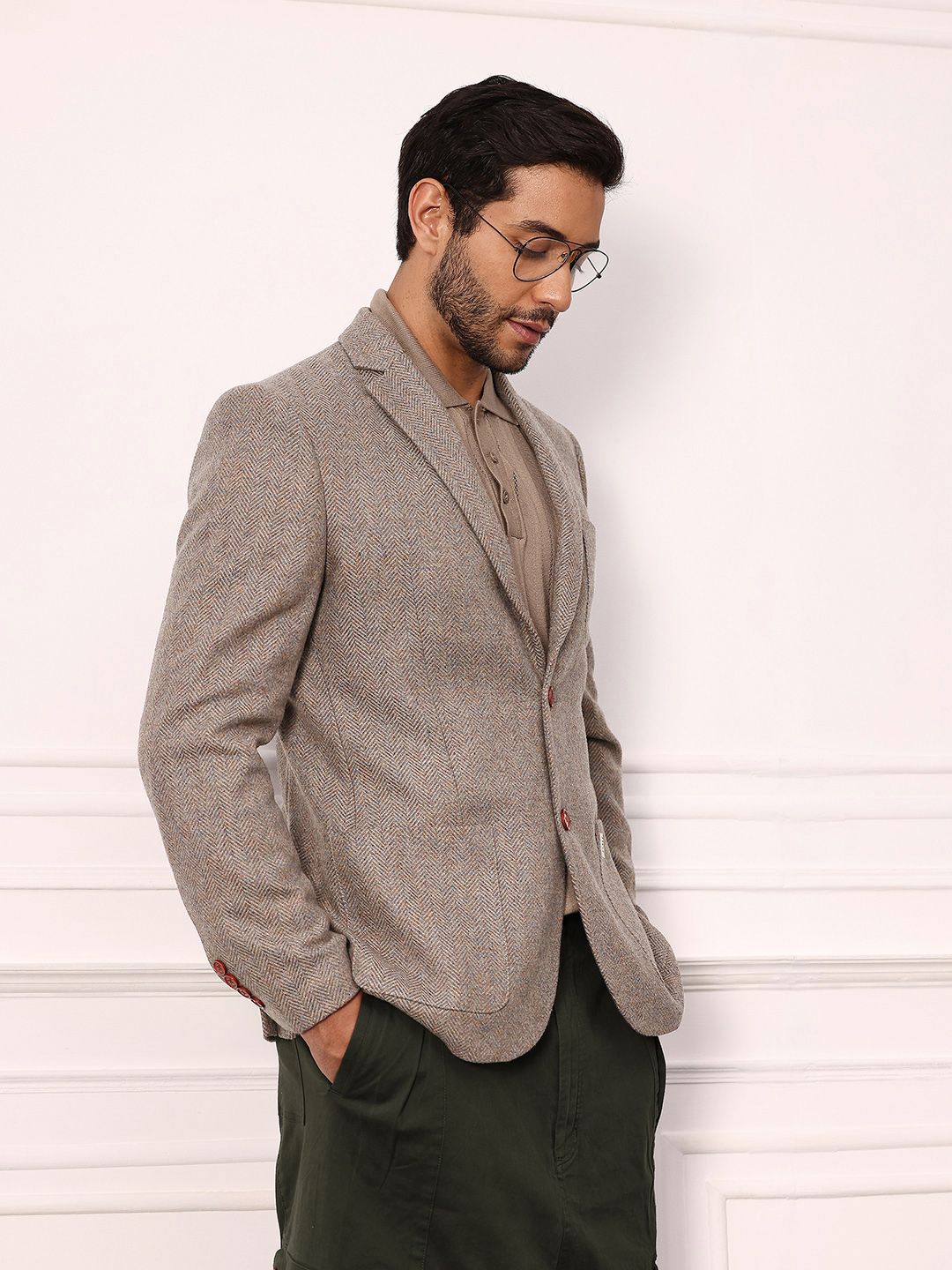 Mr Bowerbird Herringbone Weave Notched Lapel Single-Breasted Blazer-picture-46