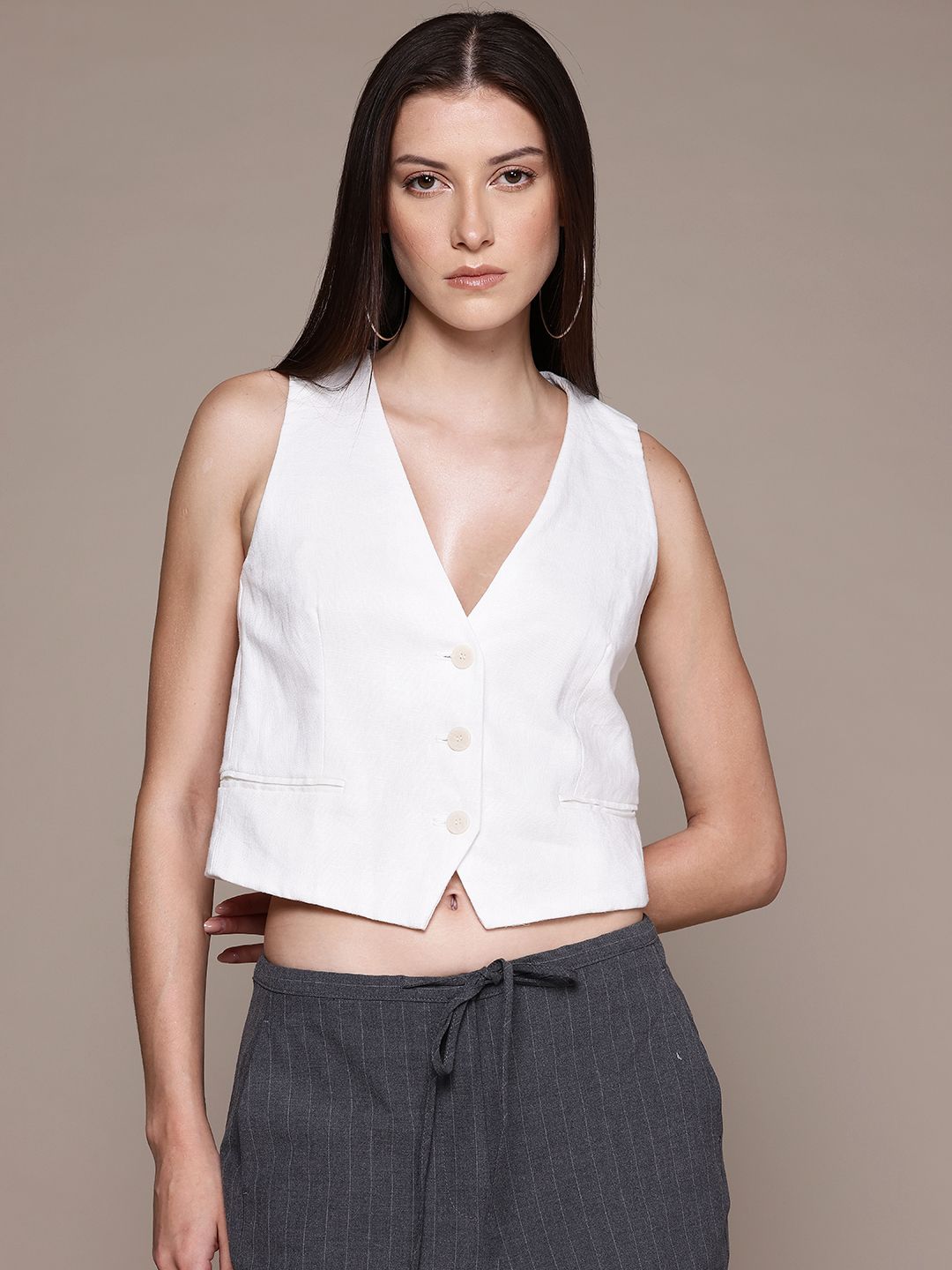 MANGO Pure Linen Single-Breasted Waistcoat-image-23