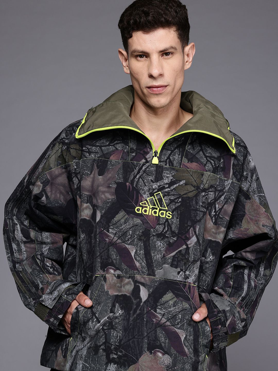ADIDAS Originals Hooded Camouflage Print Super High Mock Collar Loose Fit Tailored Jacket-picture-20