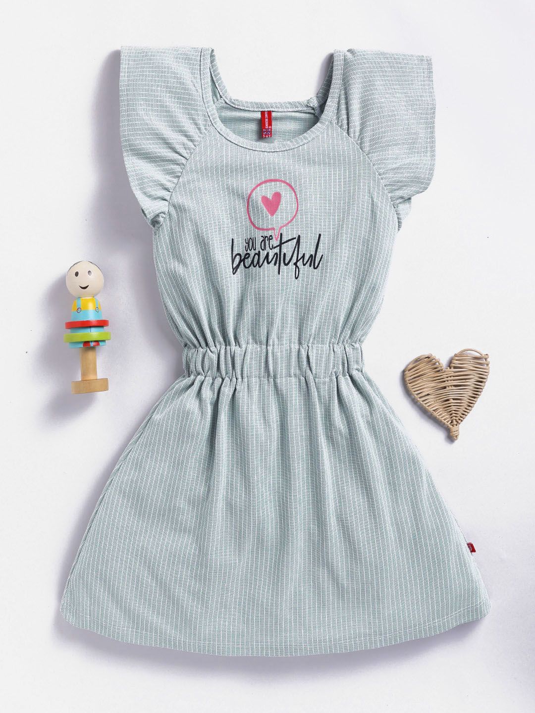 Here&Now X Game Begins Girls Striped Flutter Sleeve Fit & Flare Dress-picture-35