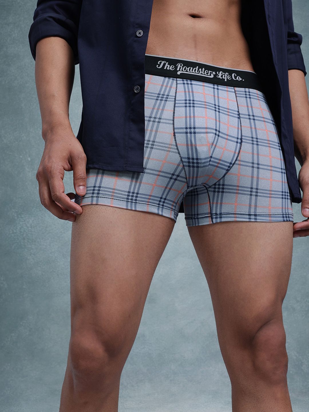 The Roadster Lifestyle Co. Men Grey Checked Ultrasoft Stretchable Trunk-picture-38