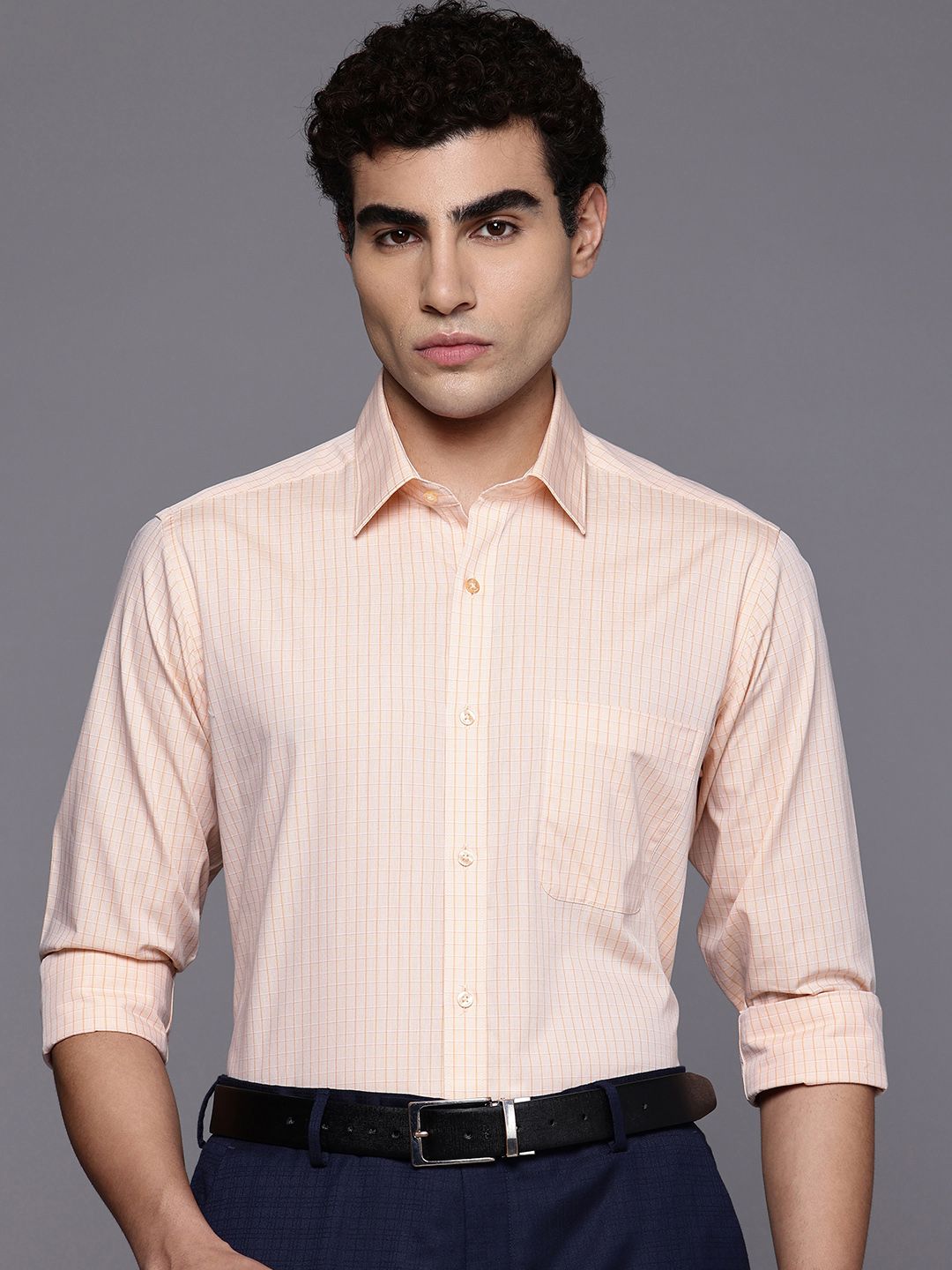 Raymond Pure Cotton Slim Fit Checked Formal Shirt