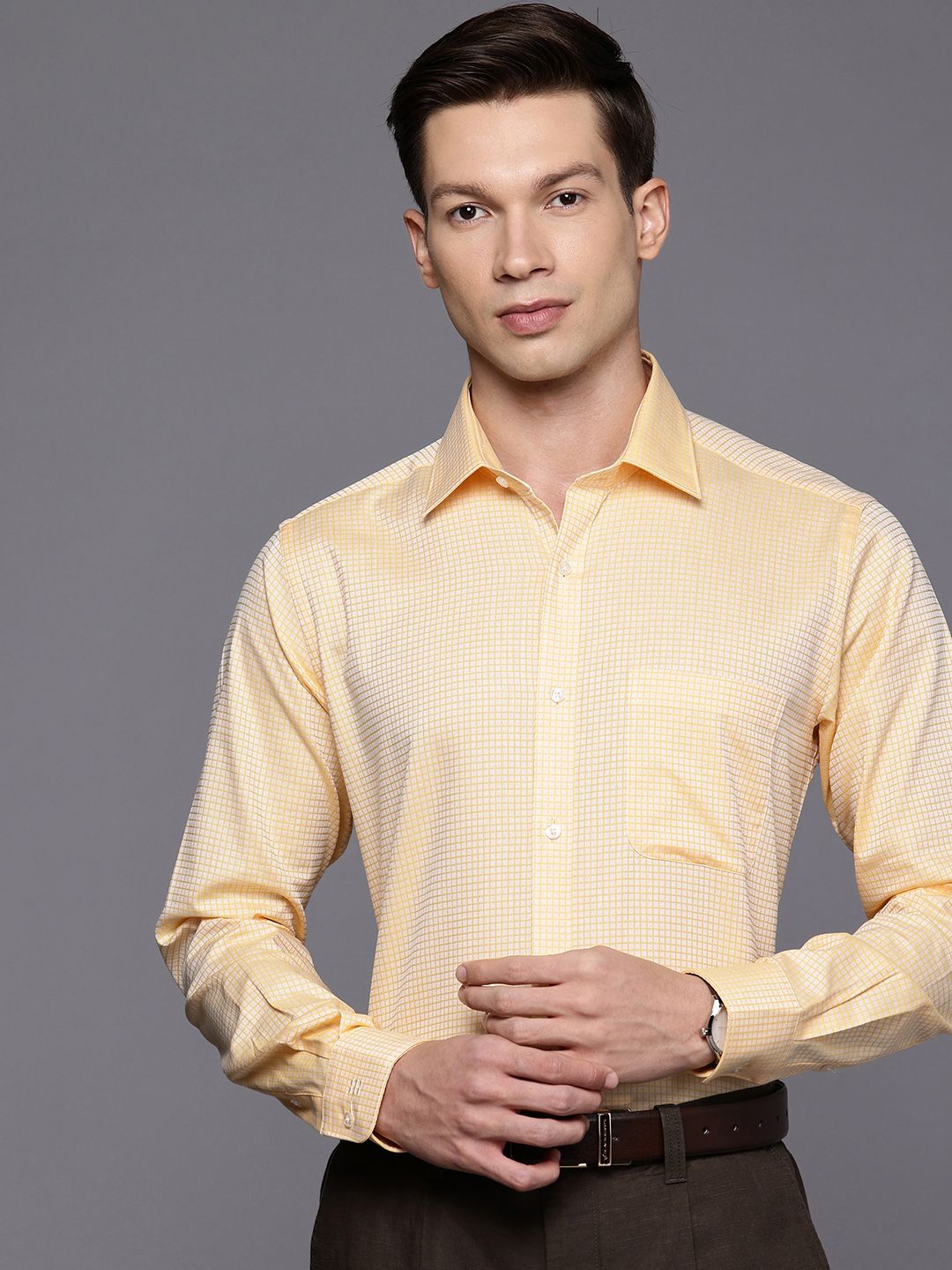 Raymond Slim Fit Self Checked Pure Cotton Formal Shirt-picture-18