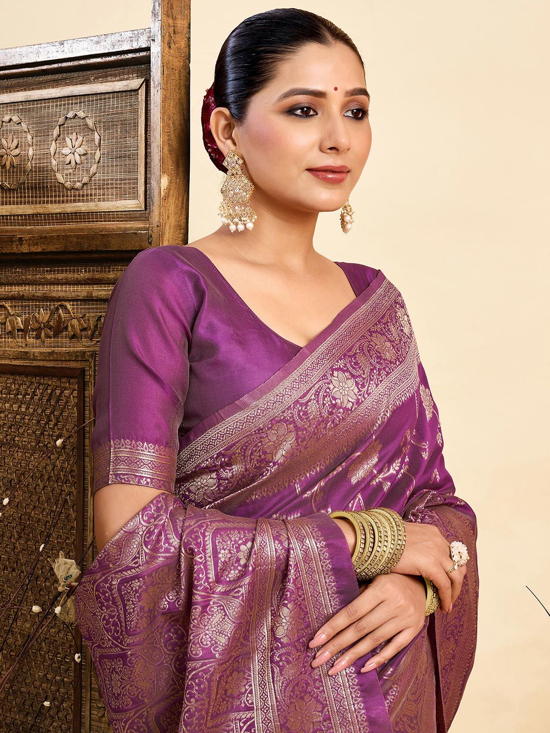 KALINI Ethnic Motifs Zari Silk Blend Paithani Saree-picture-35