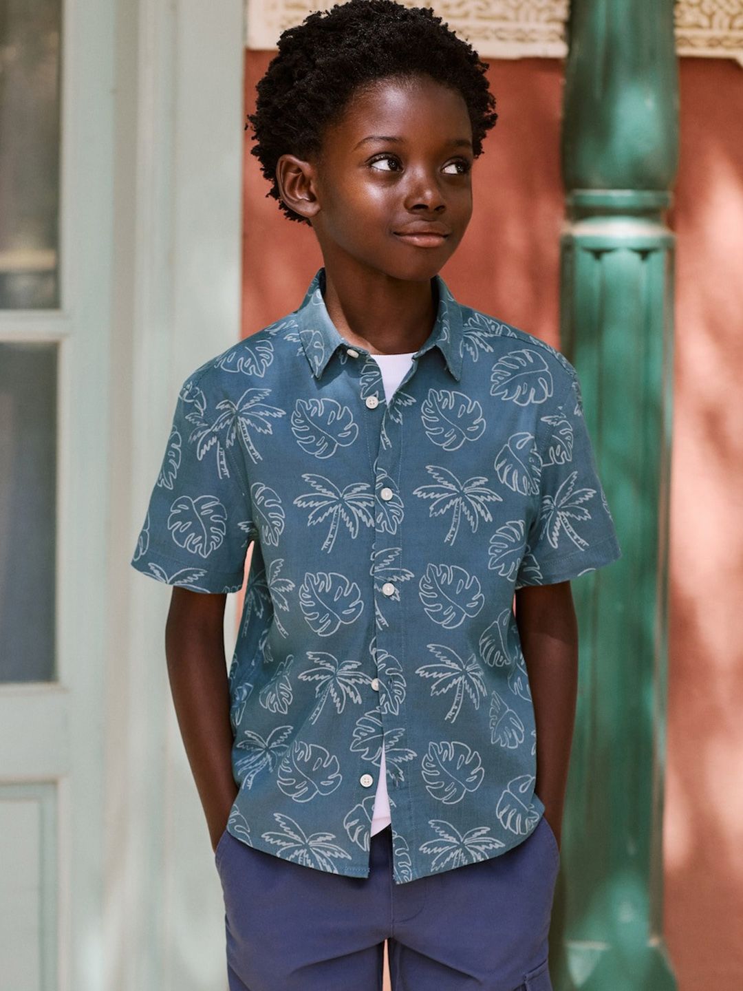 Mango Kids Boys Floral Print Pure Cotton Spread Collar Casual Shirt-picture-38