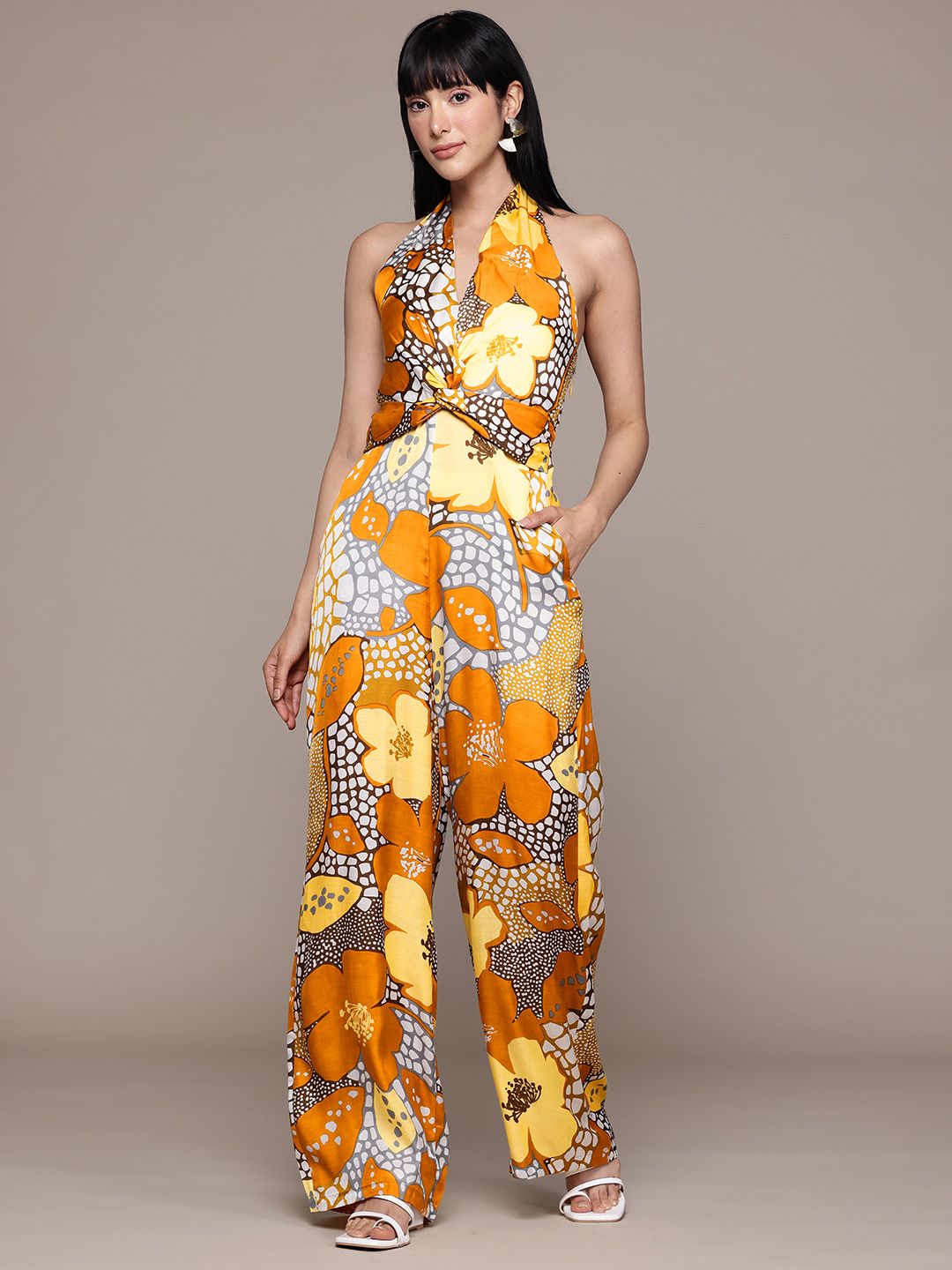 Label Ritu Kumar Halter Neck Floral Printed Basic Jumpsuit-picture-23