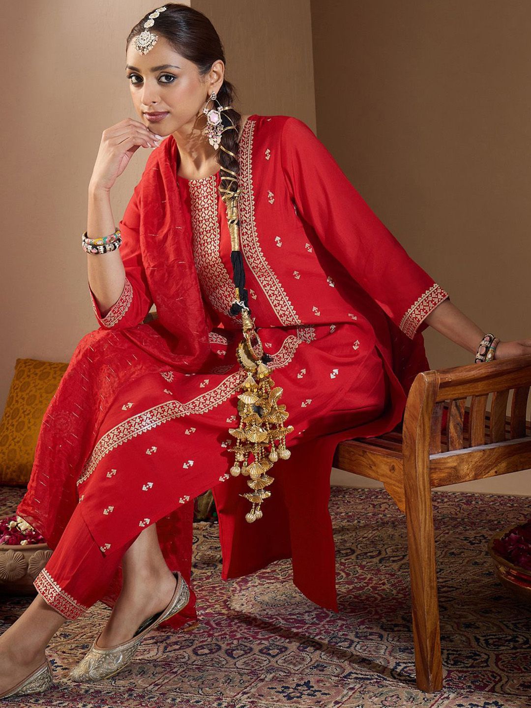 Indo Era Women Ethnic Motifs Embroidered Regular Sequinned Kurta with Trousers & With Dupatta