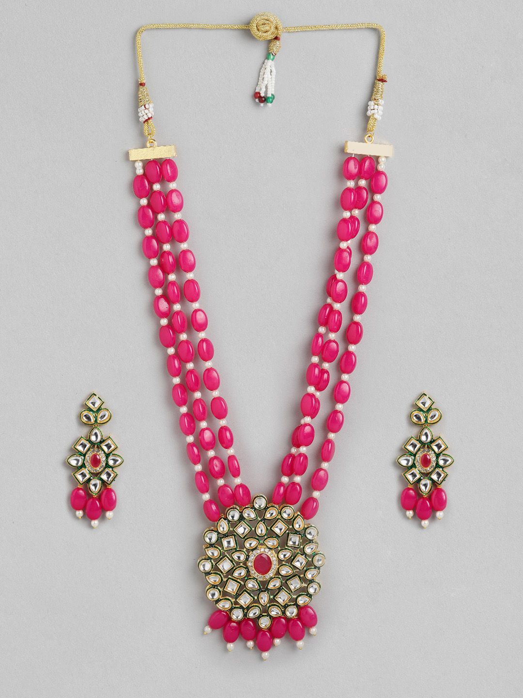 Anouk Kundan Pendent & Pink Beads Necklace Earring Set-picture-25