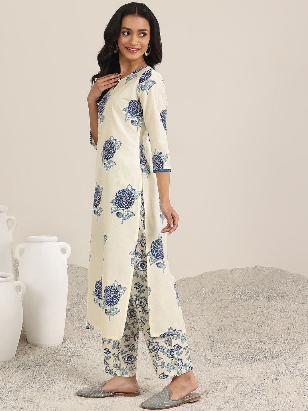 LAURA | Women’s Lilac Floral Print Suit Set | Sleeveless Kurta with Matching Dupatta