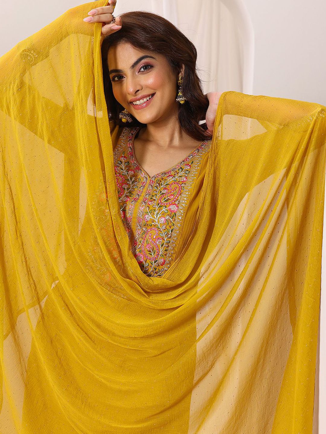Gerua By Libas Women Floral Yoke Design Regular Sequinned Kurta with Trousers & With Dupatta-picture-22