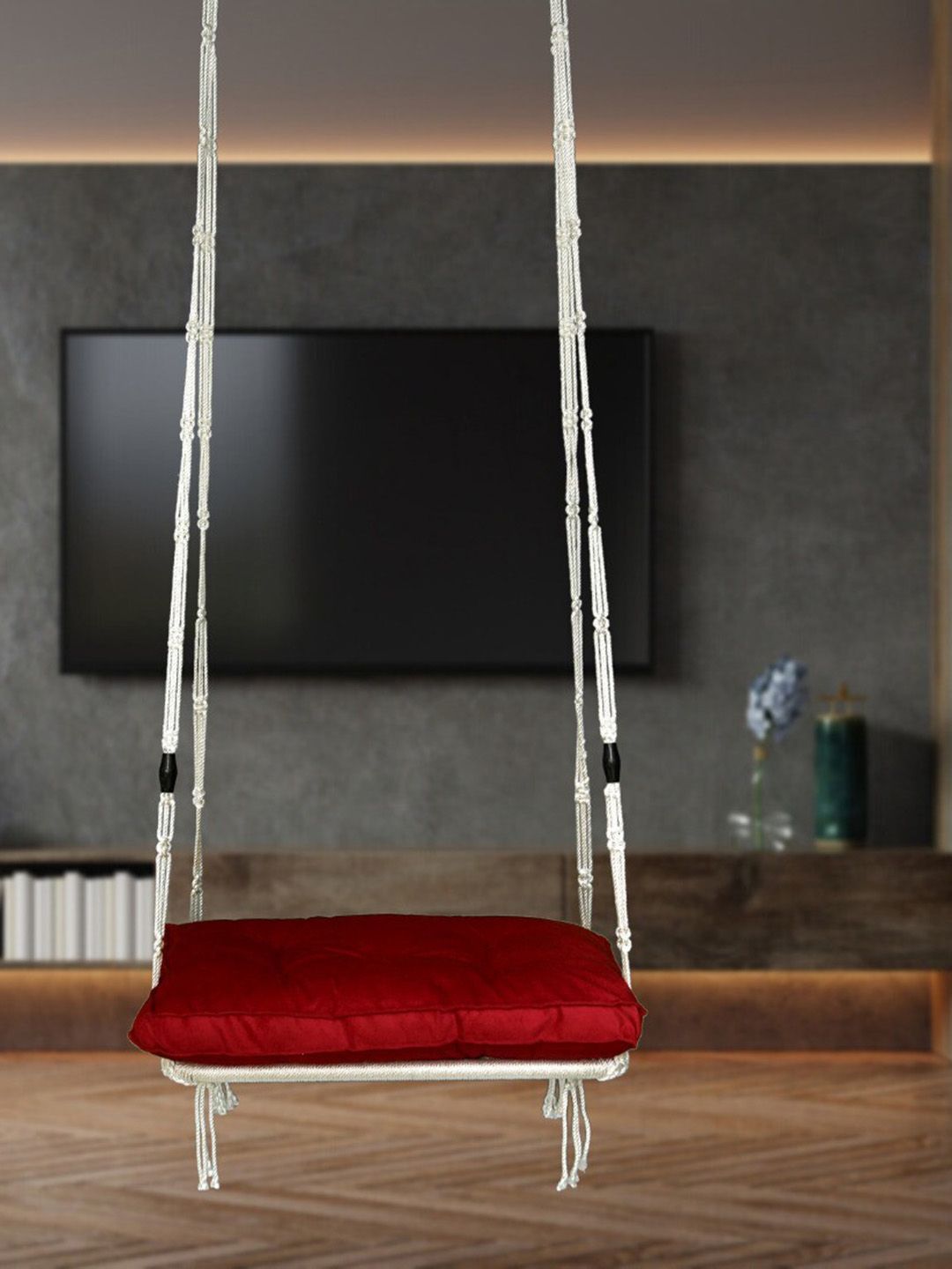 Patiofy Premium White & Red Comfortable Slab Hammock Swing Chair With Cushion