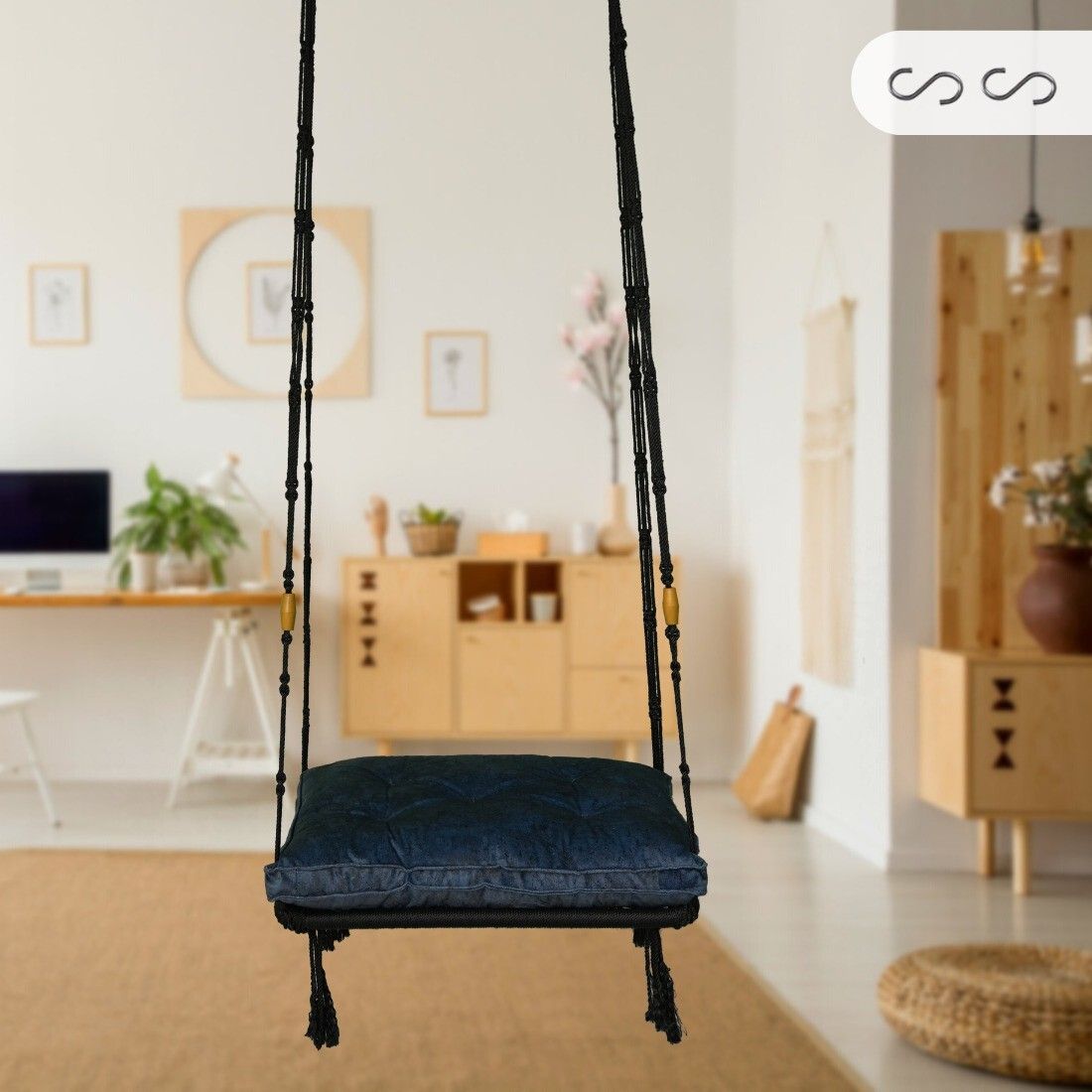 Patiofy Premium Black & Blue Comfortable Hammock Swing Chair With Cushion-picture-17