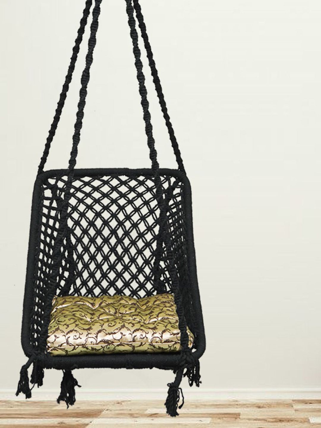 Patiofy Black Cotton Square Shaped Comfortable Hammock Swing Chair With Cushion