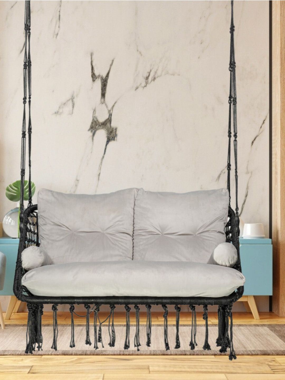 Patiofy Premium Black & Grey Double Seater Comfortable Hammock Swing Chair With Cushion