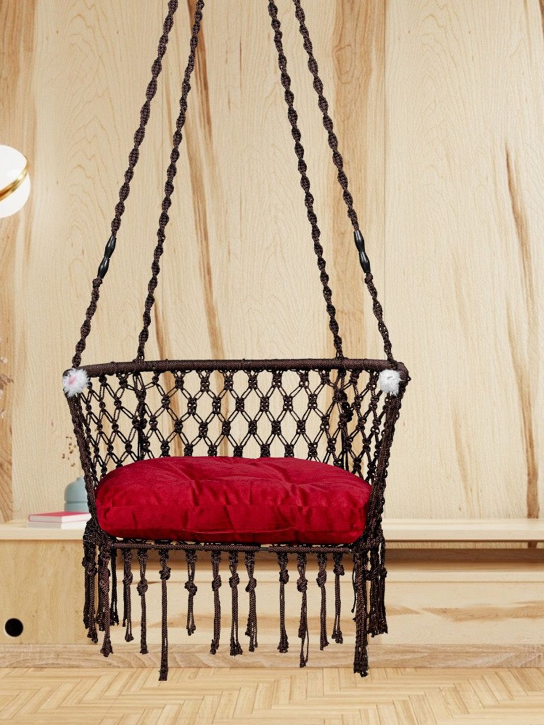 Patiofy Premium Brown & Red C-Shape Comfortable Hammock Swing Chair With Cushion-picture-10