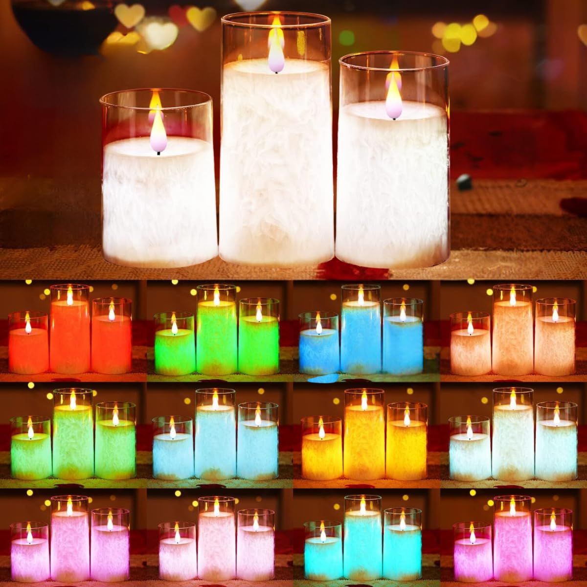 LTETTES White & Transparent 3 pieces Pillar LED Candles-picture-20