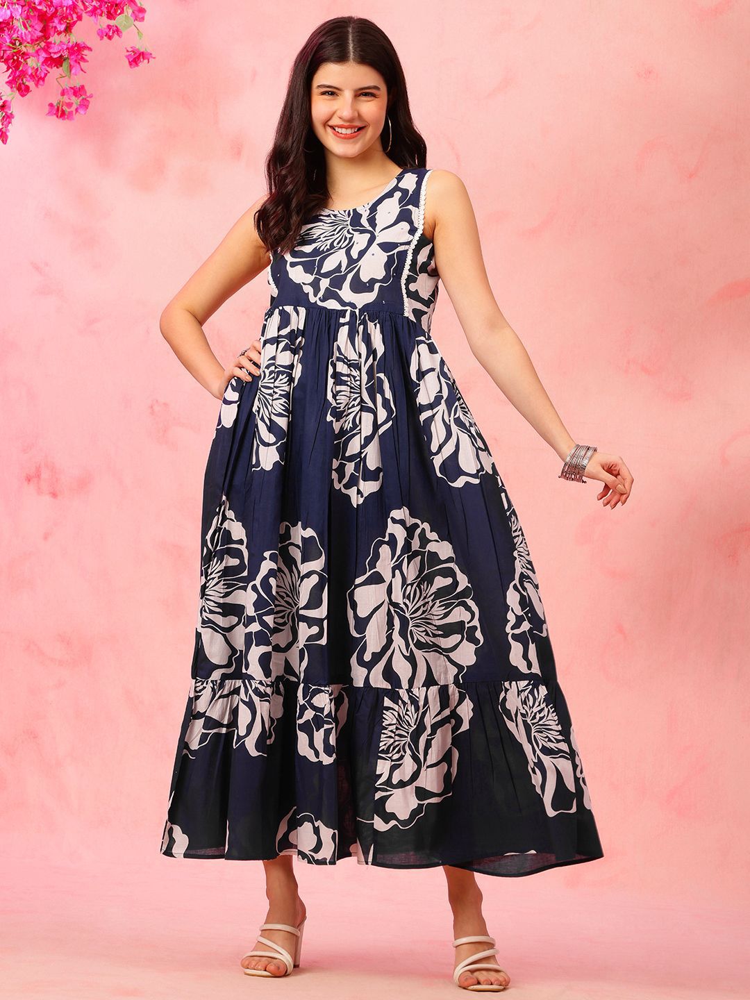 Women's Floral Print Fit & Flare Maxi Dress