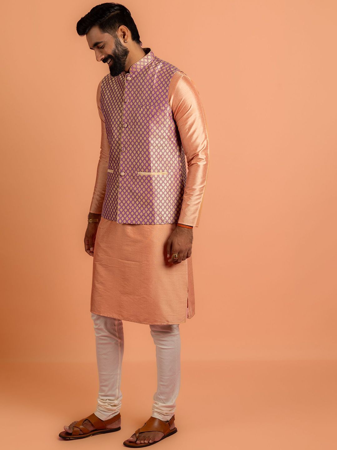KISAH Woven Design Mandarin Collar Nehru Jackets-picture-33