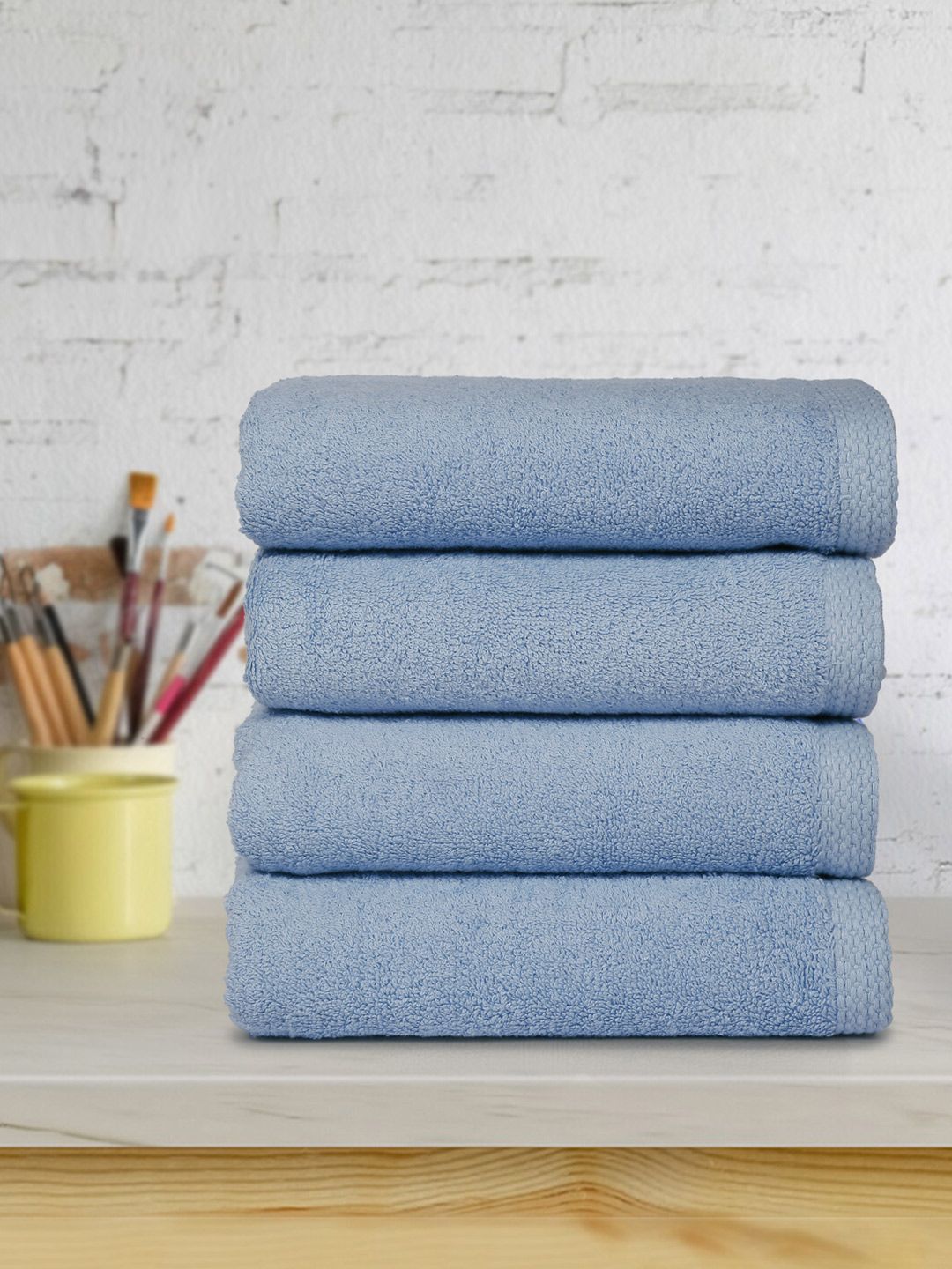 DREAM WEAVERZ Blue 4 Pieces Cotton 550 GSM Hand Towels-picture-2