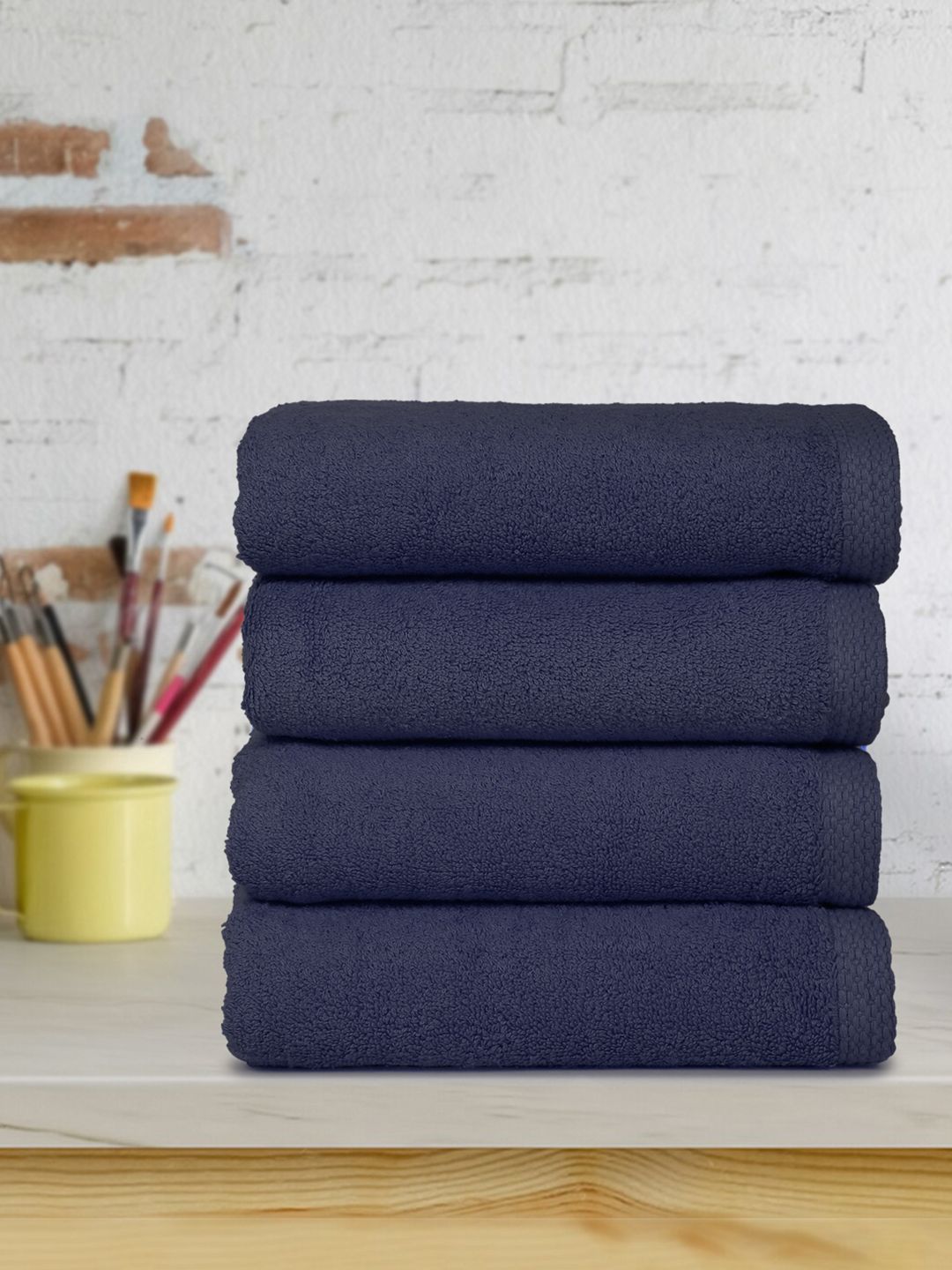 DREAM WEAVERZ Navy blue 4 Pieces Cotton 550 GSM Hand Towels-image-22