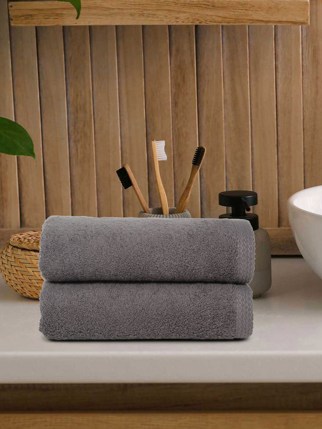 DREAM WEAVERZ Grey 2 Pieces Cotton 550 GSM Hand Towels-picture-28